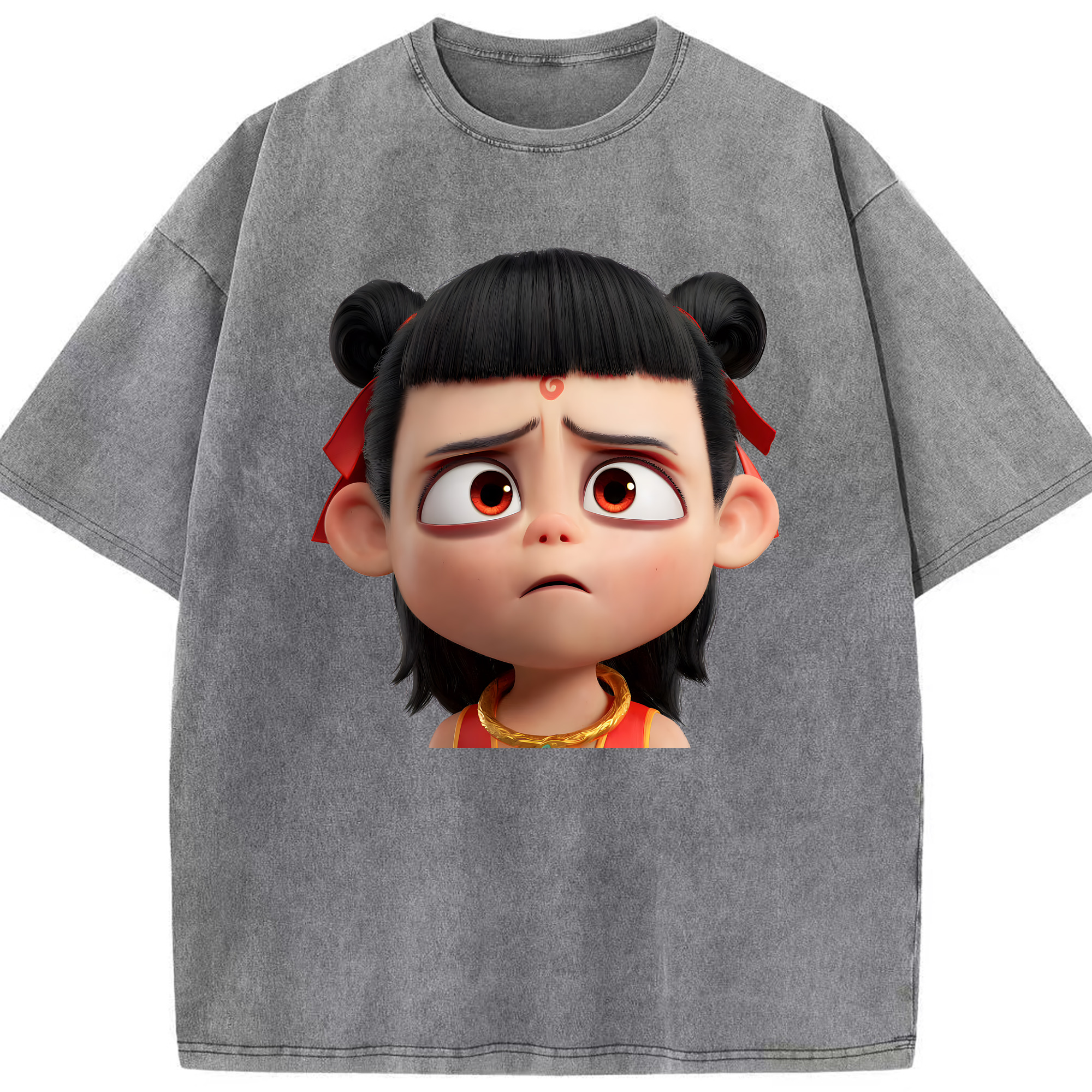 （画像用） Ne Zha 2 ナタ 魔童の大暴れ 綿100% ヴィンテージ風 半袖Tシャツ（フロントプリント）