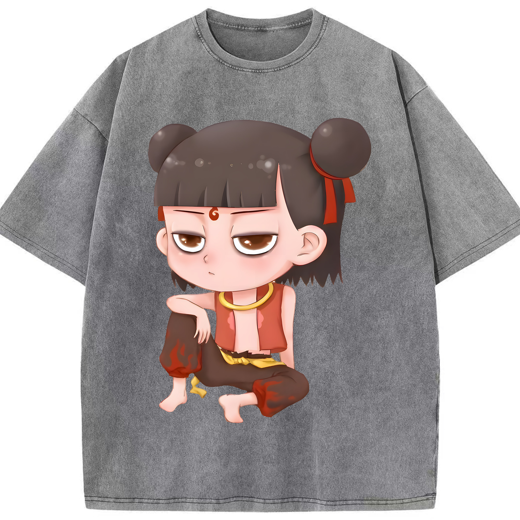 （画像用） Ne Zha 2 ナタ 魔童の大暴れ 綿100% ヴィンテージ風 半袖Tシャツ（フロントプリント）