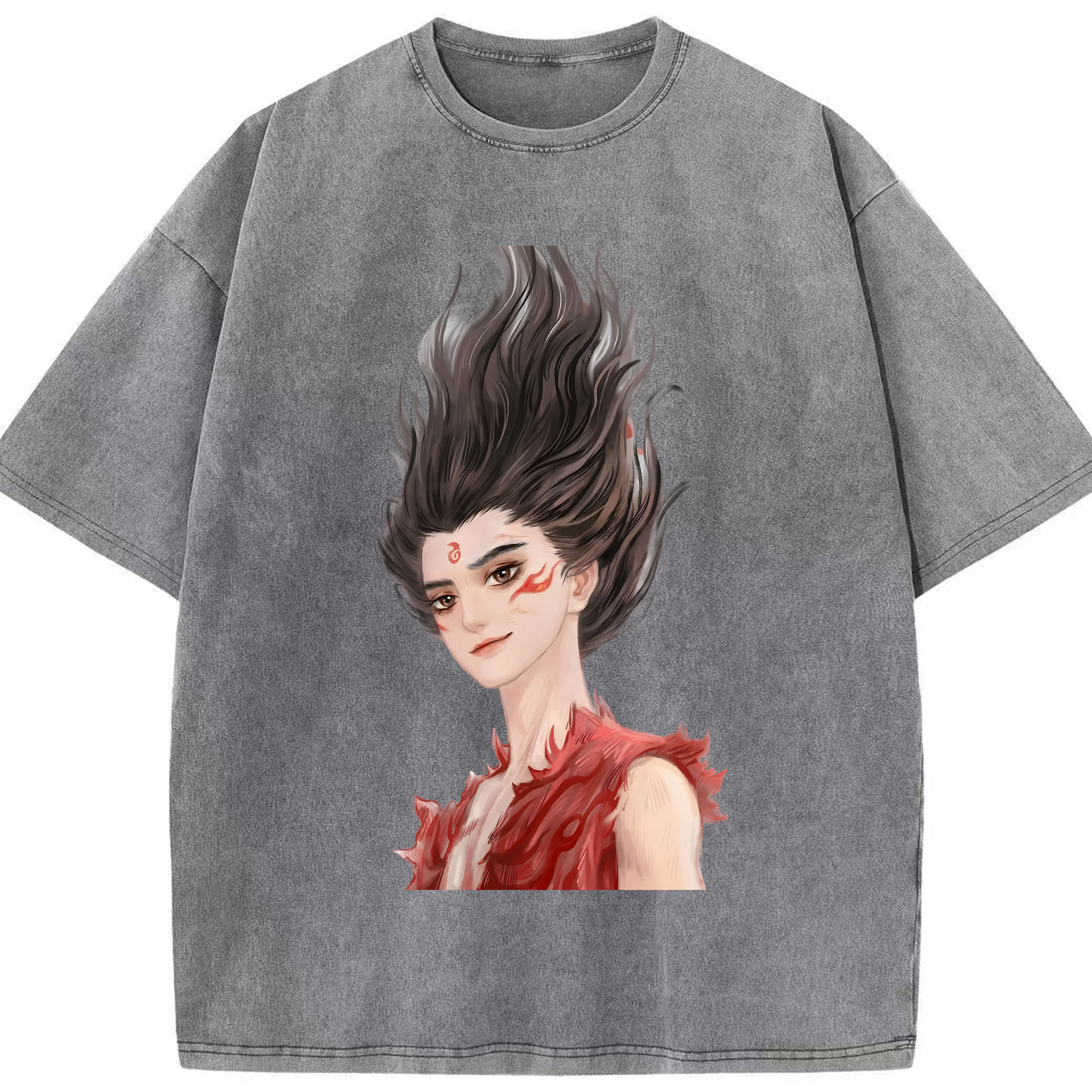 （画像用） Ne Zha 2 ナタ 魔童の大暴れ 綿100% ヴィンテージ風 半袖Tシャツ（フロントプリント）