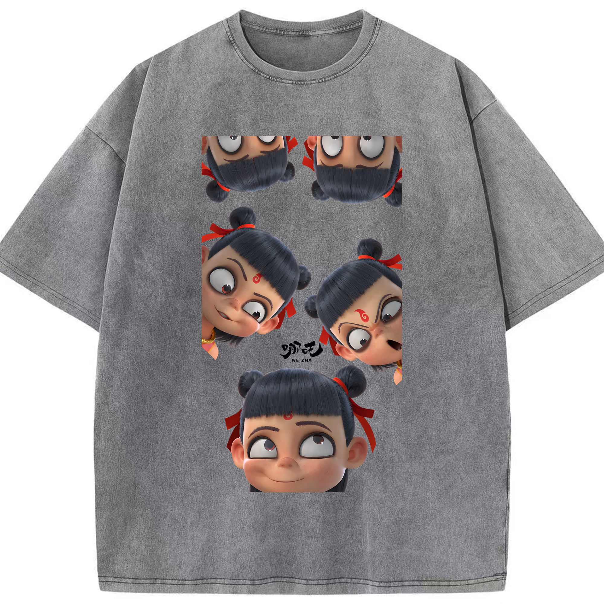 （画像用） Ne Zha 2 ナタ 魔童の大暴れ 綿100% ヴィンテージ風 半袖Tシャツ（フロントプリント）