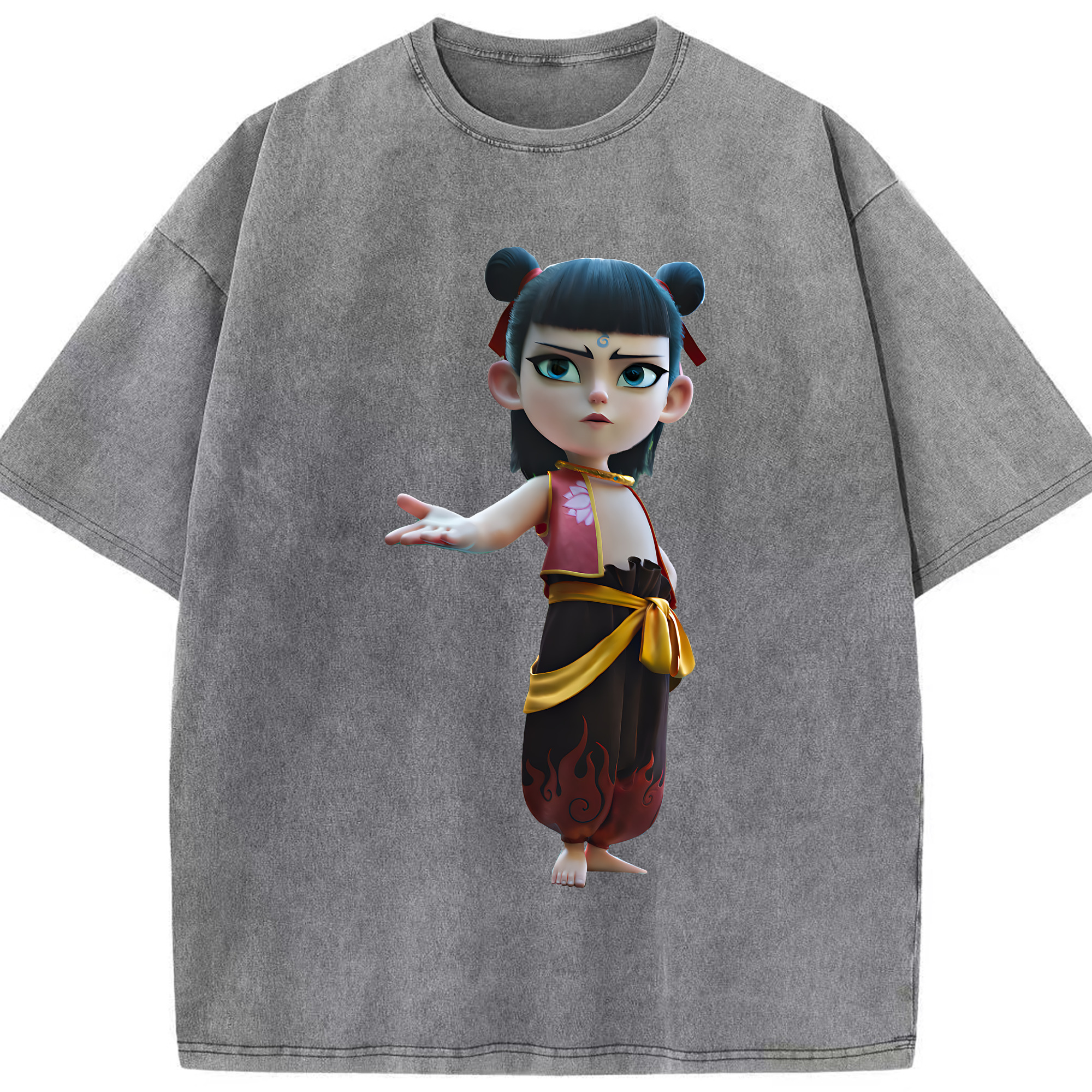 （画像用） Ne Zha 2 ナタ 魔童の大暴れ 綿100% ヴィンテージ風 半袖Tシャツ（フロントプリント）