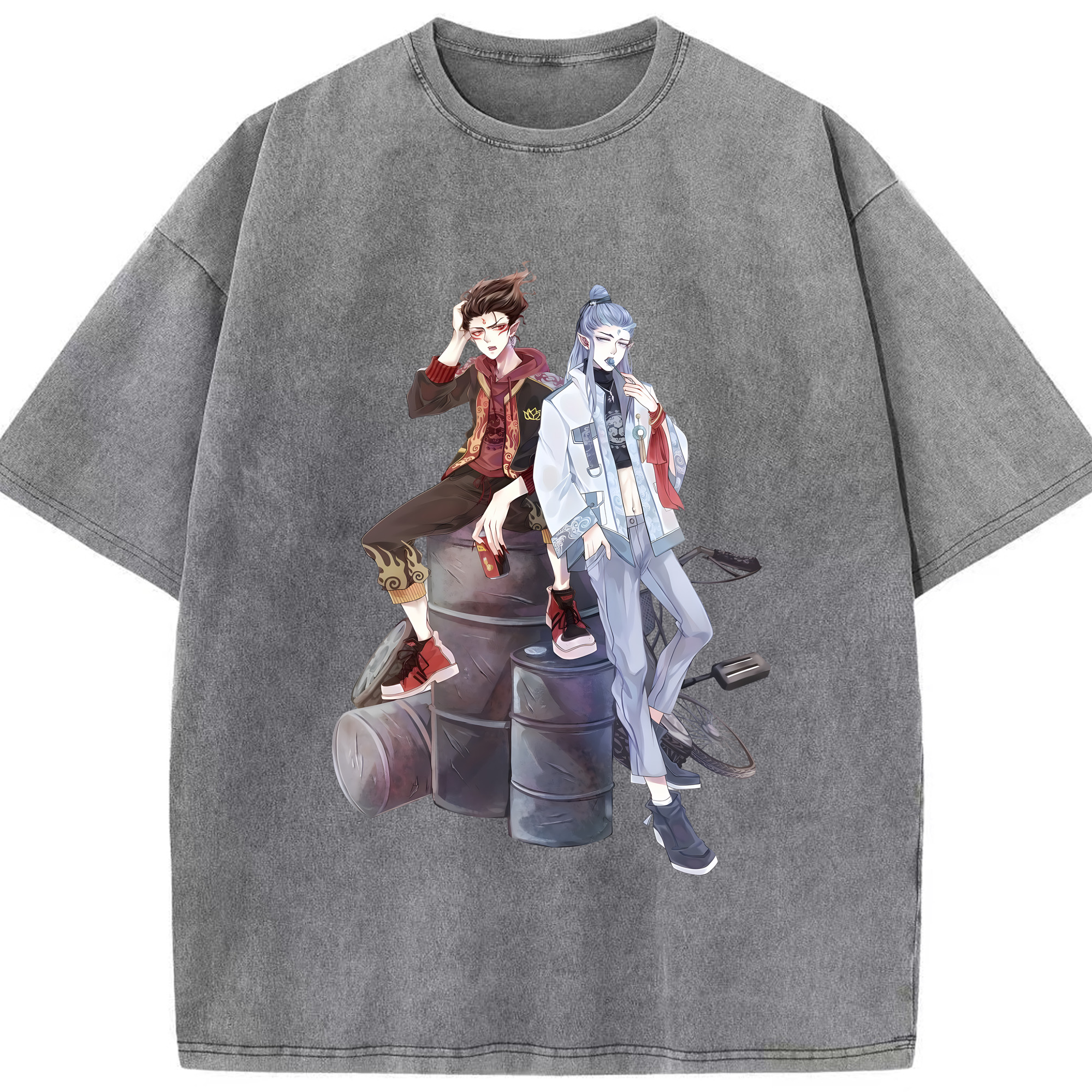 （画像用） Ne Zha 2 ナタ 魔童の大暴れ 綿100% ヴィンテージ風 半袖Tシャツ（フロントプリント）