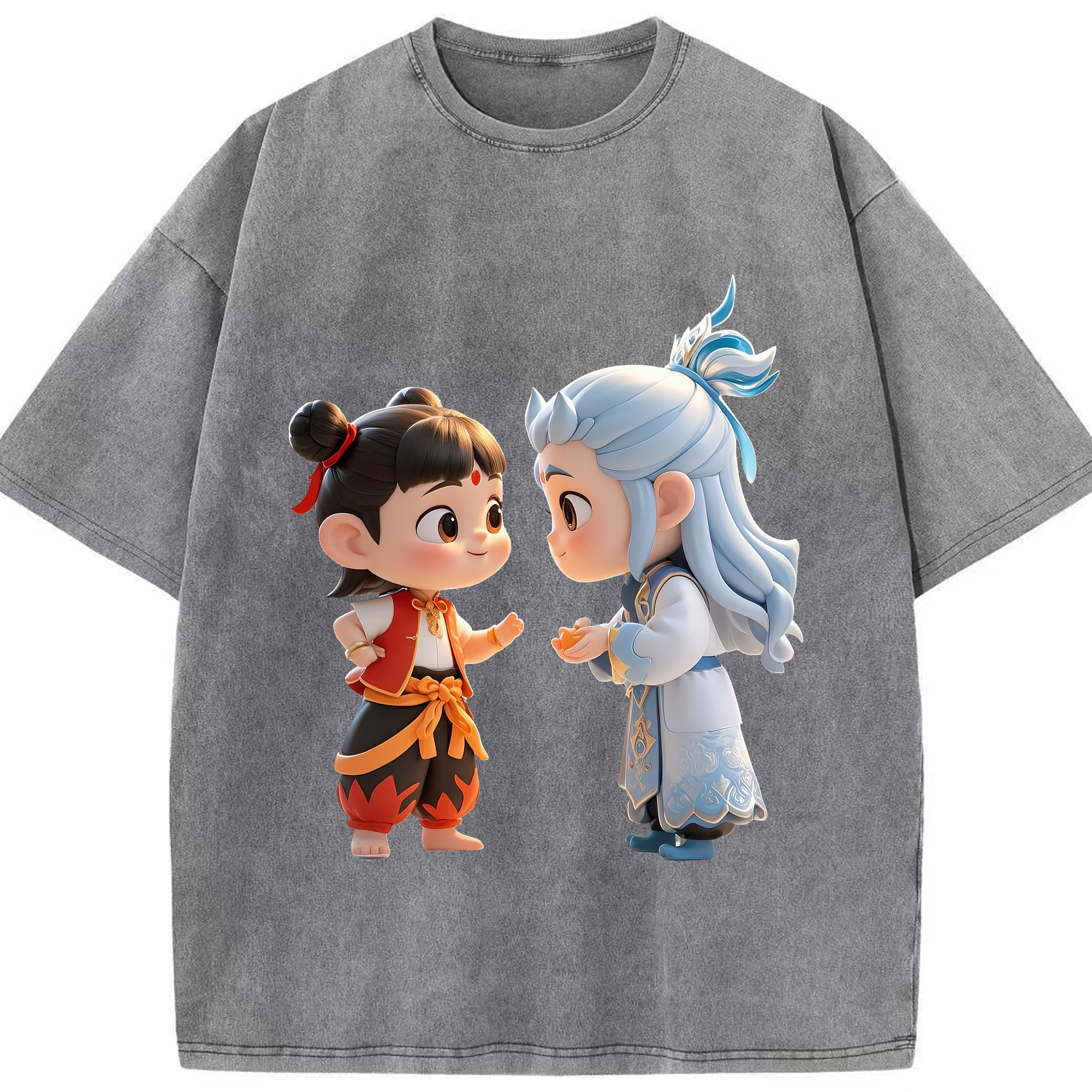 （画像用） Ne Zha 2 ナタ 魔童の大暴れ 綿100% ヴィンテージ風 半袖Tシャツ（フロントプリント）