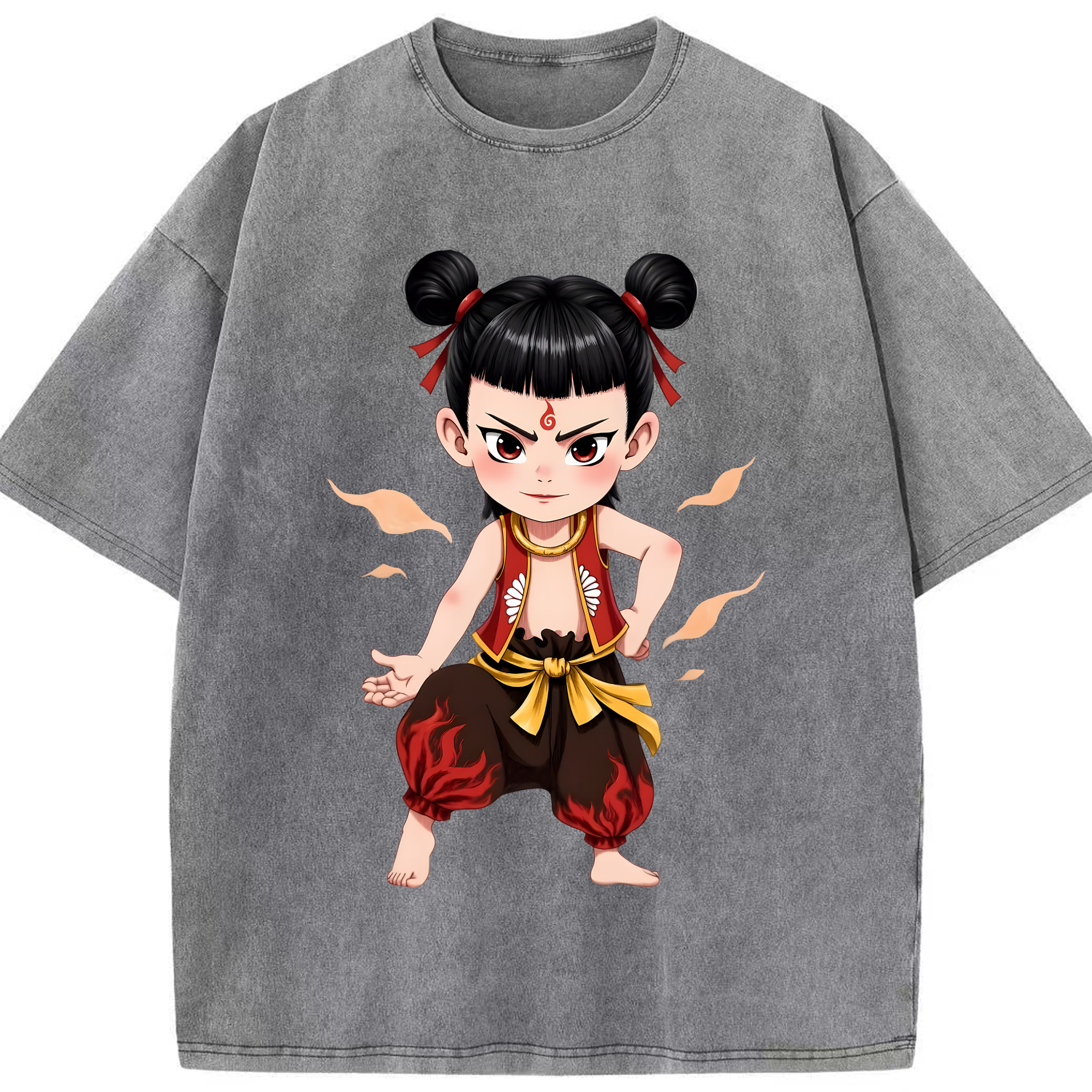 （画像用） Ne Zha 2 ナタ 魔童の大暴れ 綿100% ヴィンテージ風 半袖Tシャツ（フロントプリント）