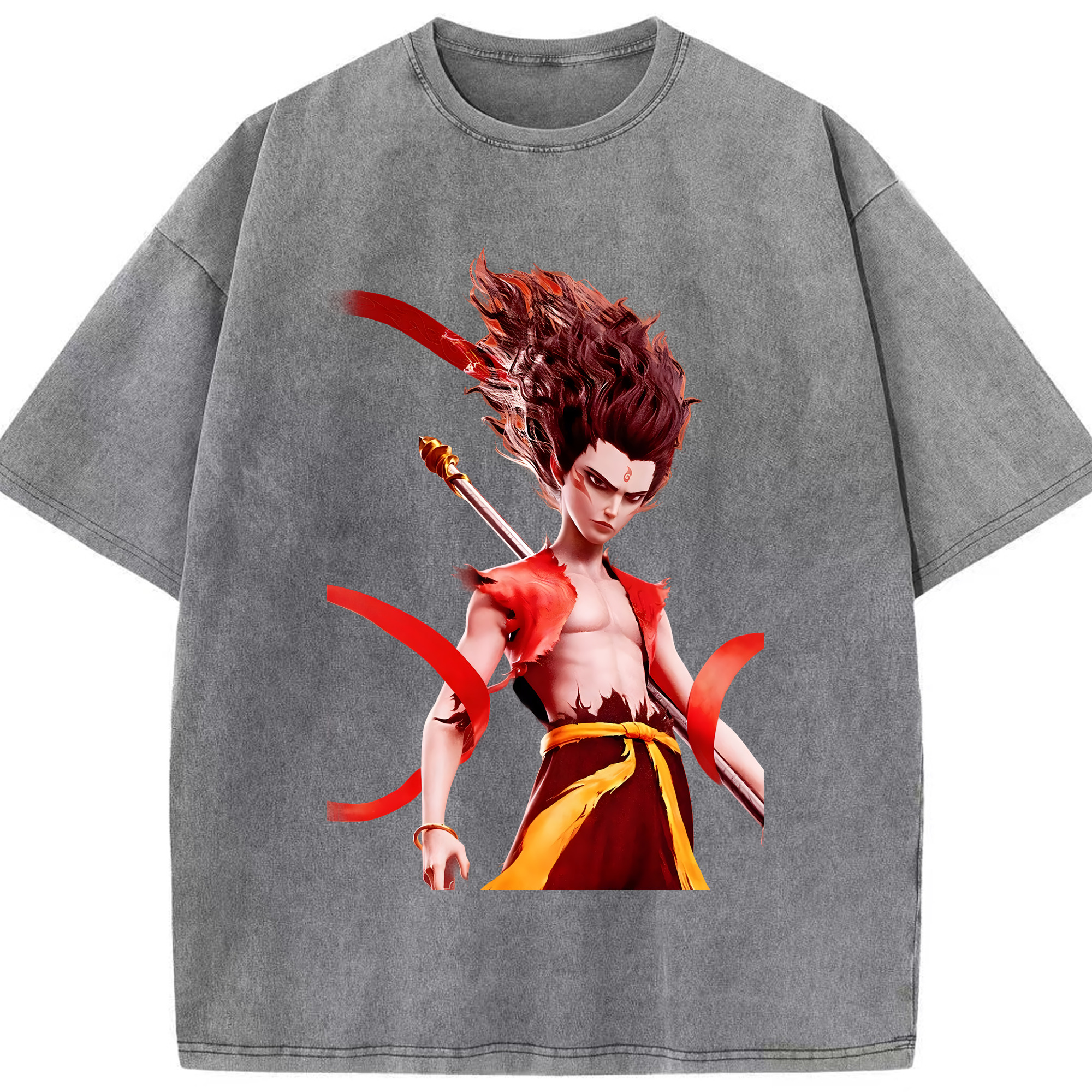 （画像用） Ne Zha 2 ナタ 魔童の大暴れ 綿100% ヴィンテージ風 半袖Tシャツ（フロントプリント）