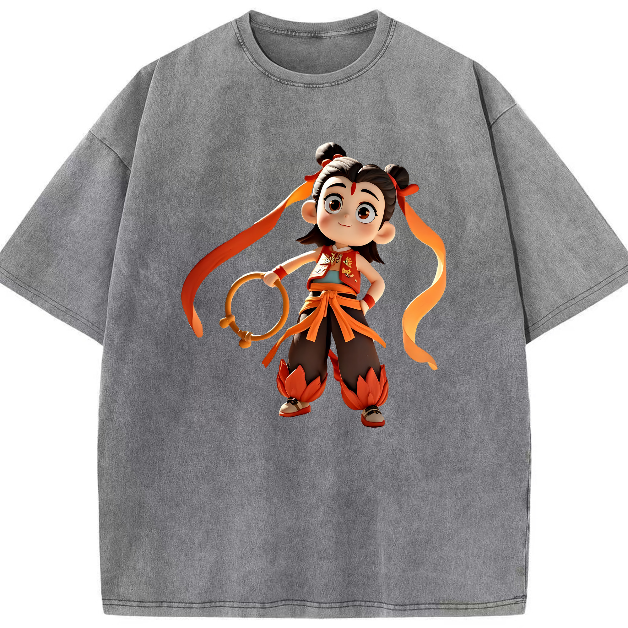 （画像用） Ne Zha 2 ナタ 魔童の大暴れ 綿100% ヴィンテージ風 半袖Tシャツ（フロントプリント）