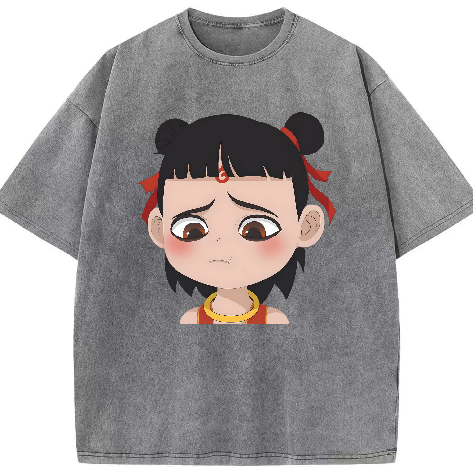 （画像用） Ne Zha 2 ナタ 魔童の大暴れ 綿100% ヴィンテージ風 半袖Tシャツ（フロントプリント）