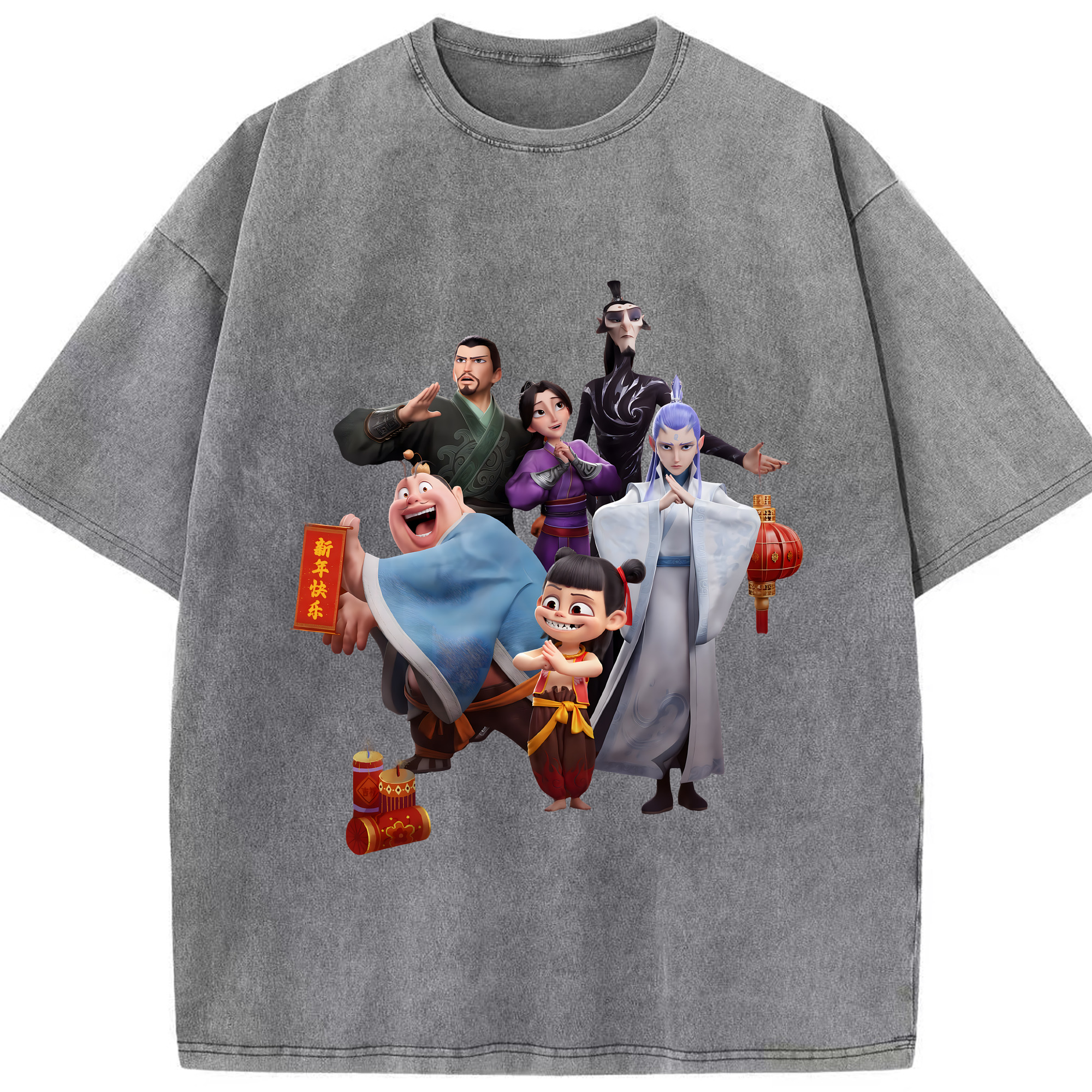 （画像用） Ne Zha 2 ナタ 魔童の大暴れ 綿100% ヴィンテージ風 半袖Tシャツ（フロントプリント）