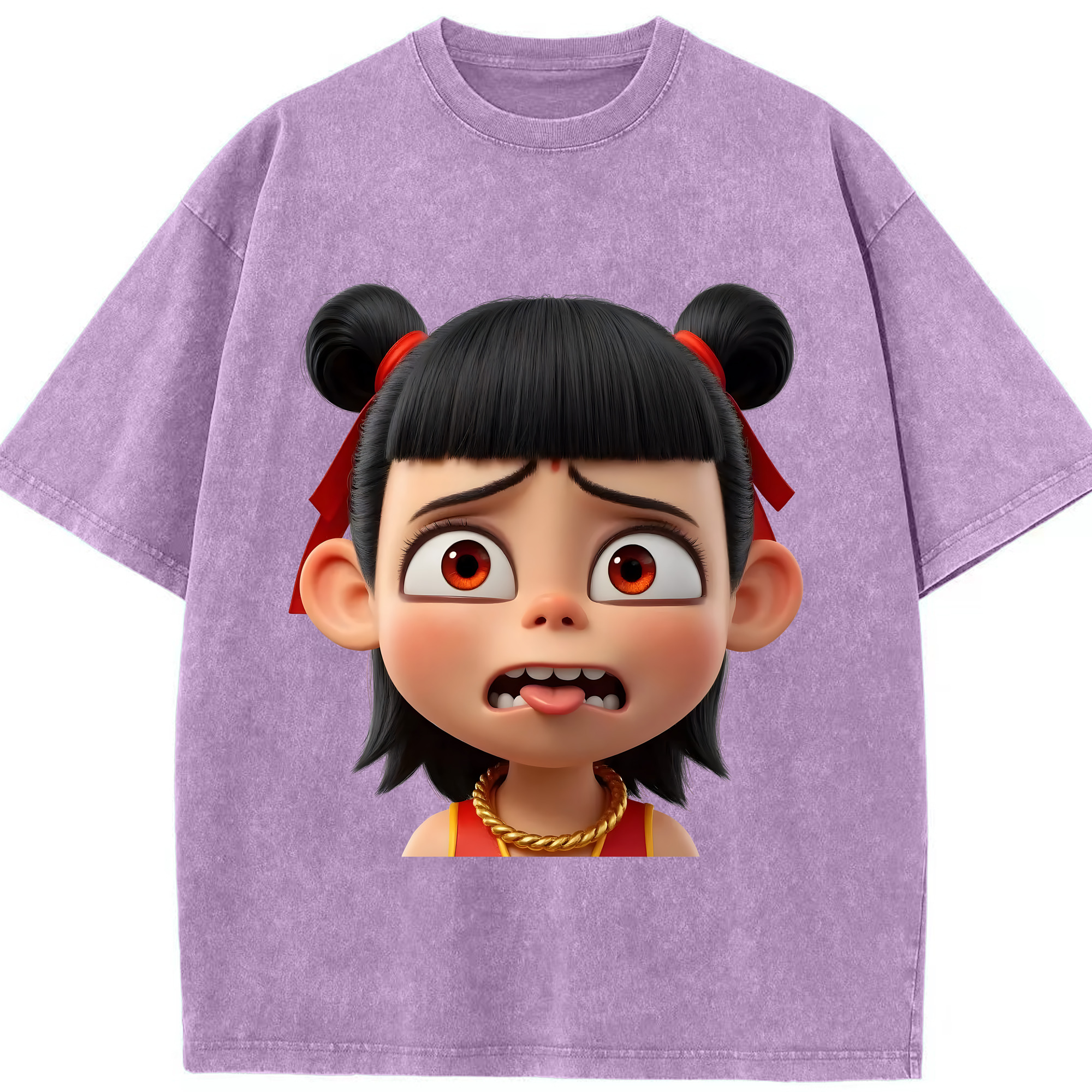 （画像用） Ne Zha 2 ナタ 魔童の大暴れ 綿100% ヴィンテージ風 半袖Tシャツ（フロントプリント）