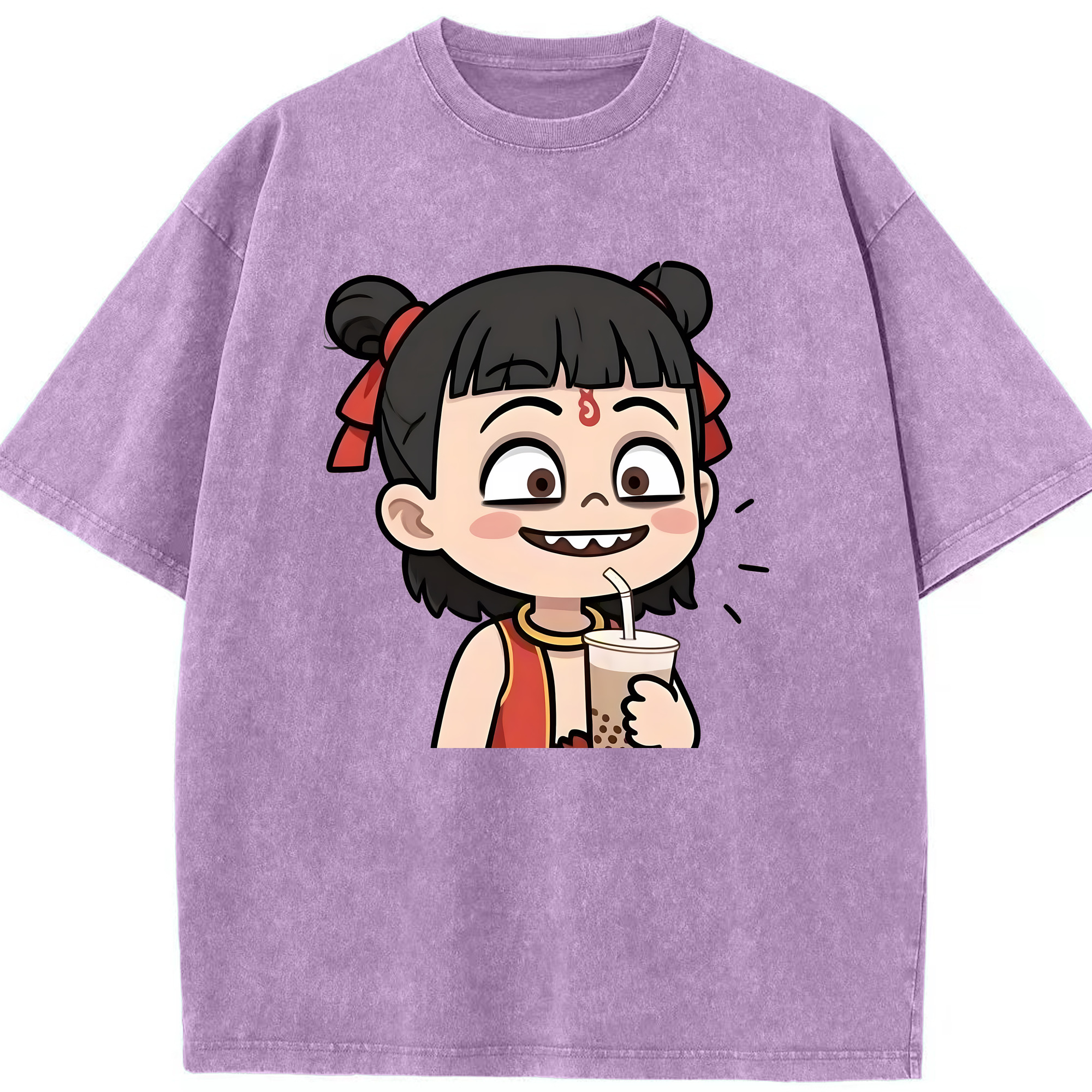 （画像用） Ne Zha 2 ナタ 魔童の大暴れ 綿100% ヴィンテージ風 半袖Tシャツ（フロントプリント）