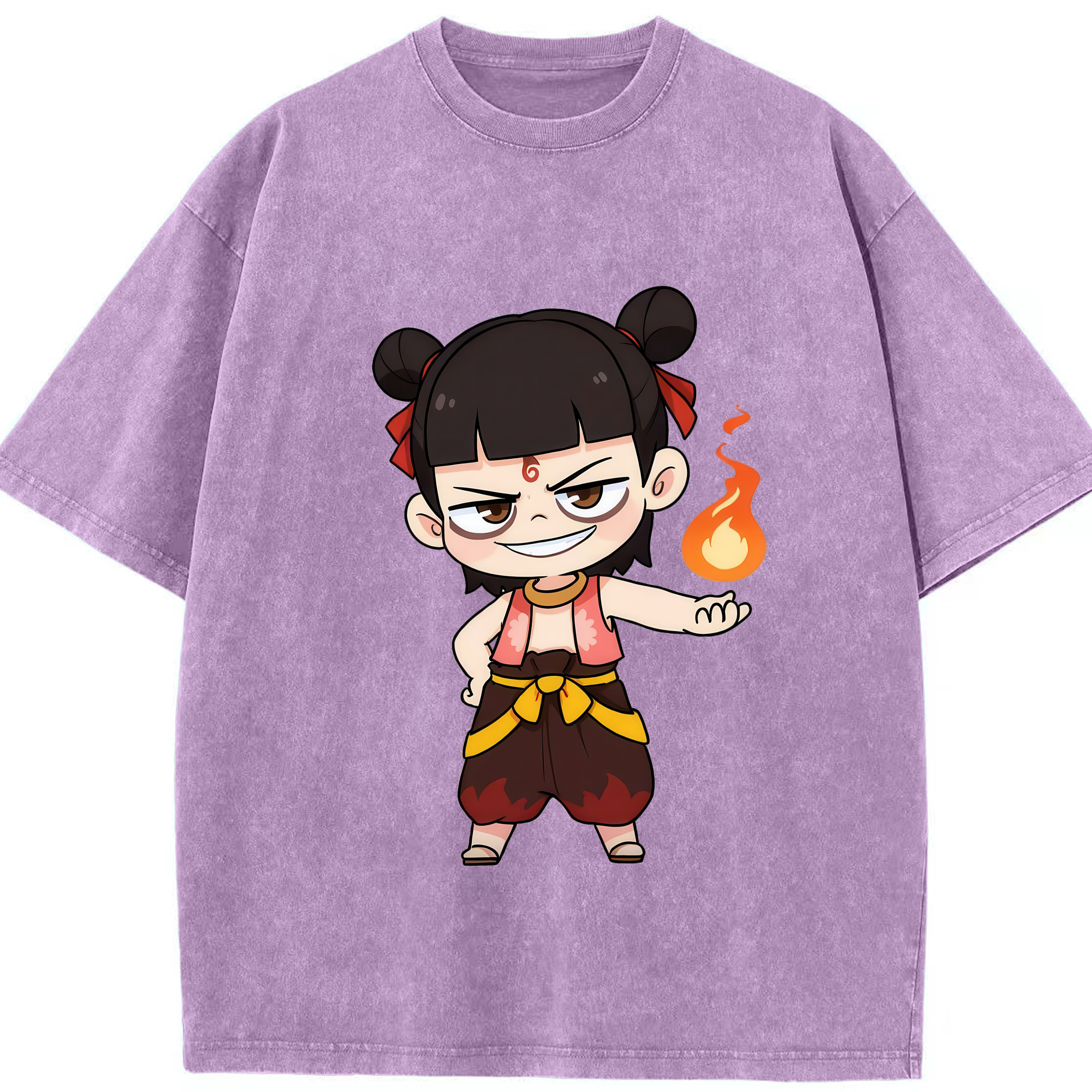 （画像用） Ne Zha 2 ナタ 魔童の大暴れ 綿100% ヴィンテージ風 半袖Tシャツ（フロントプリント）