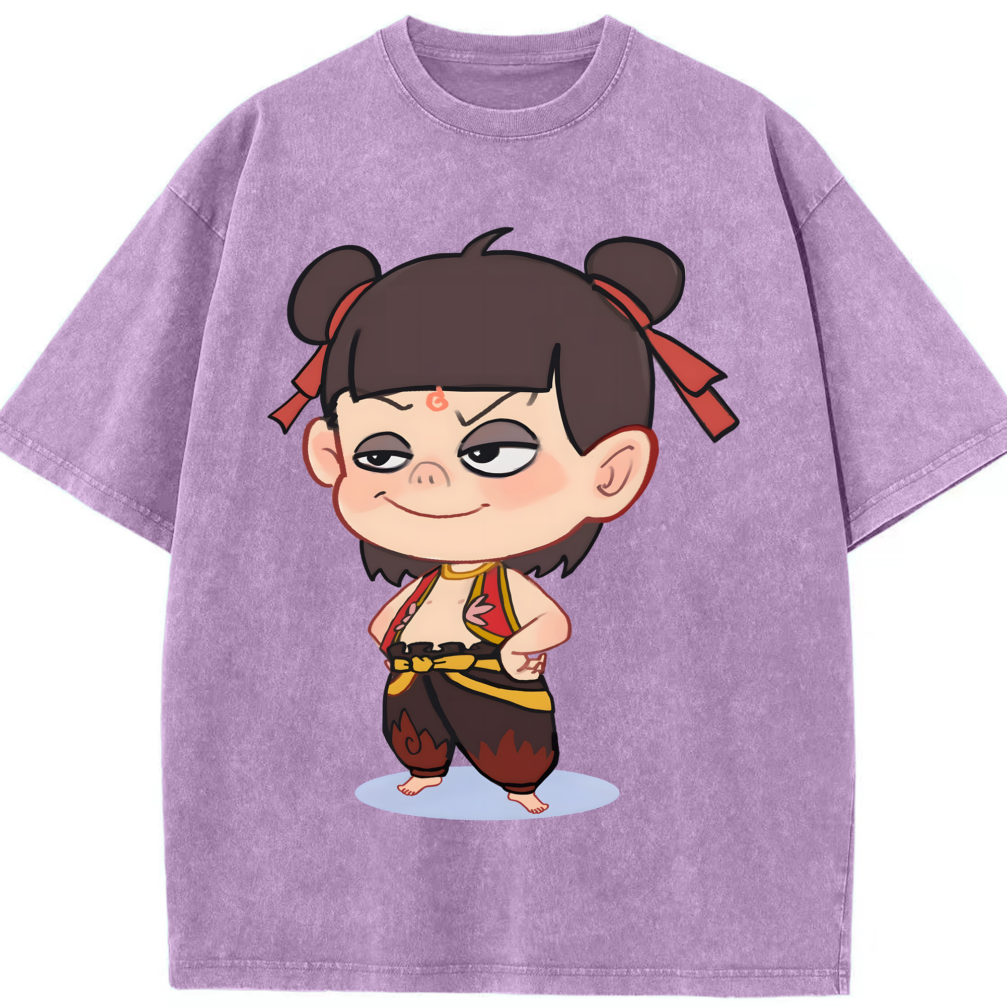 （画像用） Ne Zha 2 ナタ 魔童の大暴れ 綿100% ヴィンテージ風 半袖Tシャツ（フロントプリント）