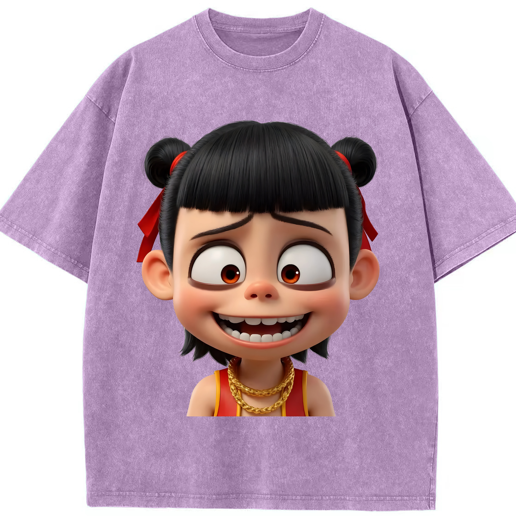 （画像用） Ne Zha 2 ナタ 魔童の大暴れ 綿100% ヴィンテージ風 半袖Tシャツ（フロントプリント）