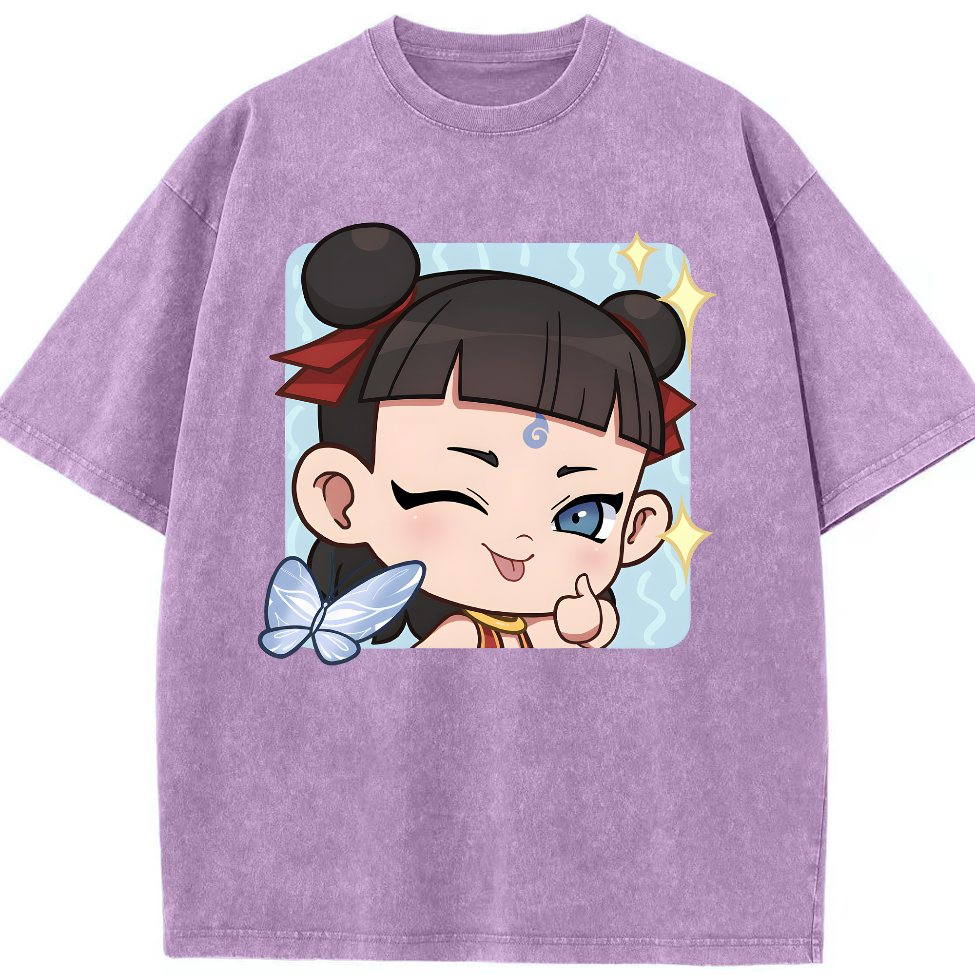 （画像用） Ne Zha 2 ナタ 魔童の大暴れ 綿100% ヴィンテージ風 半袖Tシャツ（フロントプリント）