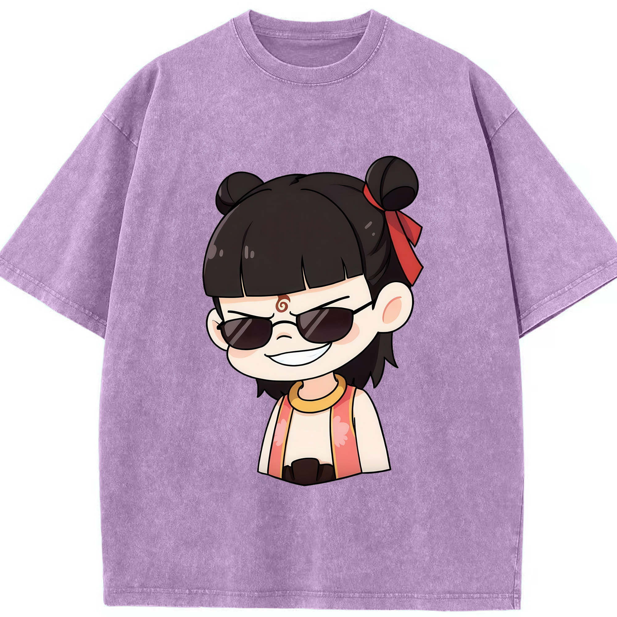 （画像用） Ne Zha 2 ナタ 魔童の大暴れ 綿100% ヴィンテージ風 半袖Tシャツ（フロントプリント）