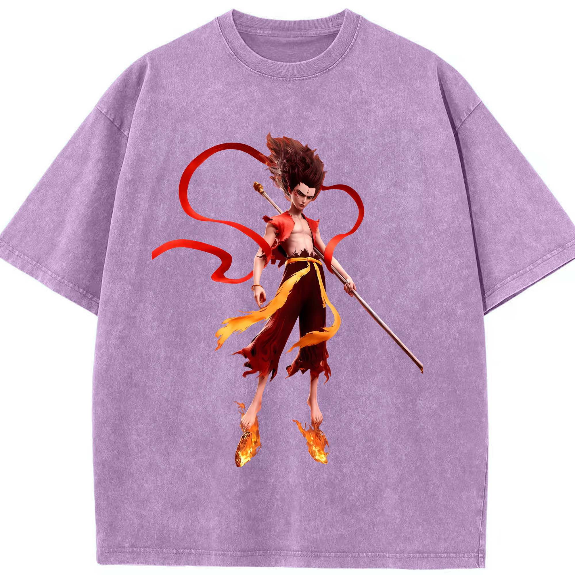（画像用） Ne Zha 2 ナタ 魔童の大暴れ 綿100% ヴィンテージ風 半袖Tシャツ（フロントプリント）