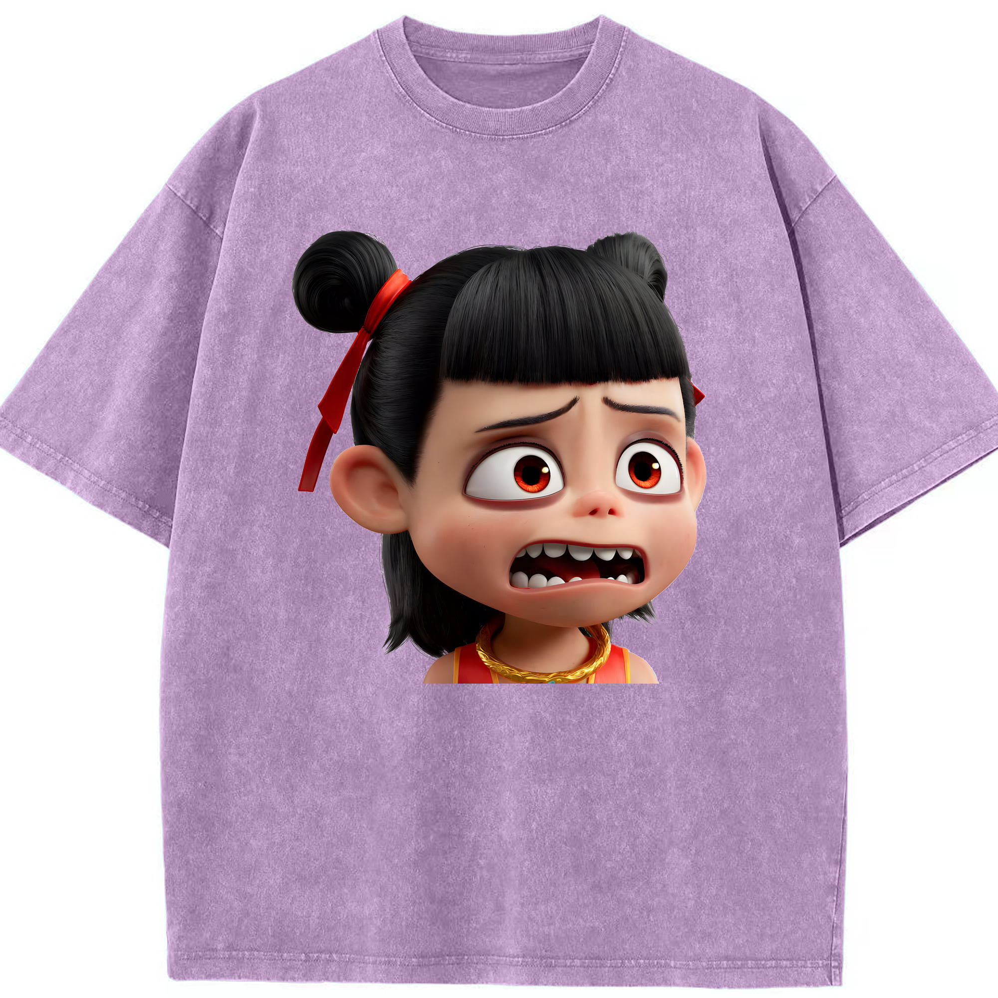 （画像用） Ne Zha 2 ナタ 魔童の大暴れ 綿100% ヴィンテージ風 半袖Tシャツ（フロントプリント）