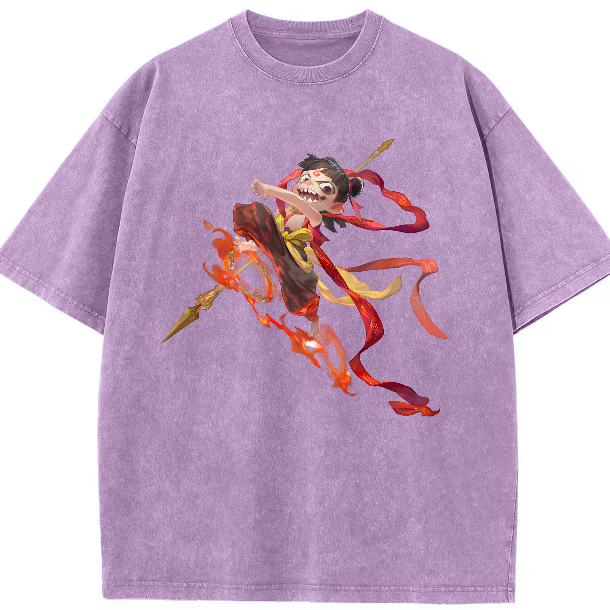 （画像用） Ne Zha 2 ナタ 魔童の大暴れ 綿100% ヴィンテージ風 半袖Tシャツ（フロントプリント）