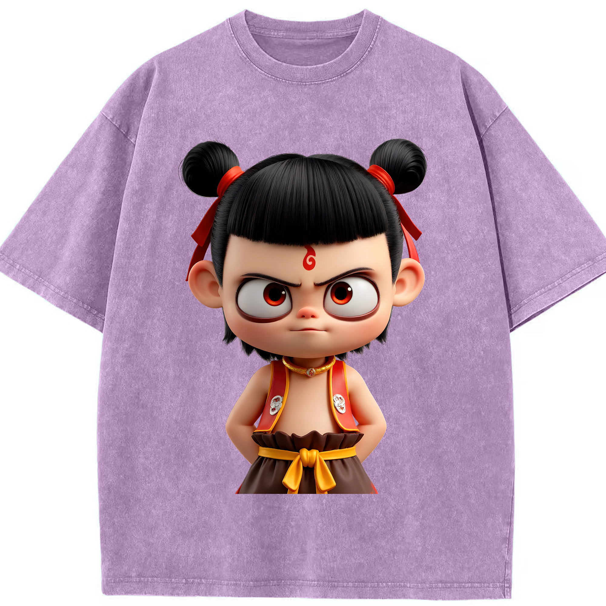 （画像用） Ne Zha 2 ナタ 魔童の大暴れ 綿100% ヴィンテージ風 半袖Tシャツ（フロントプリント）