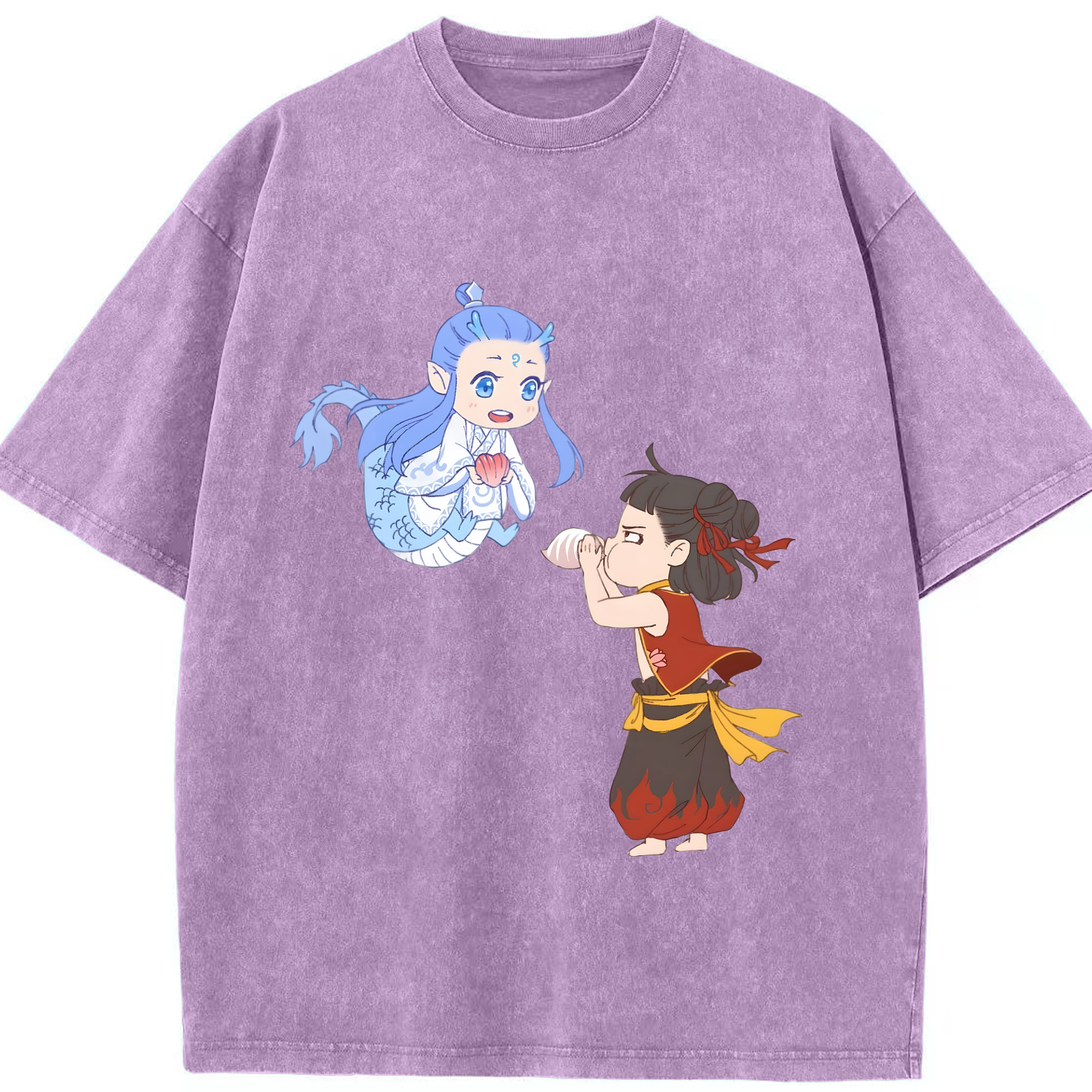 （画像用） Ne Zha 2 ナタ 魔童の大暴れ 綿100% ヴィンテージ風 半袖Tシャツ（フロントプリント）