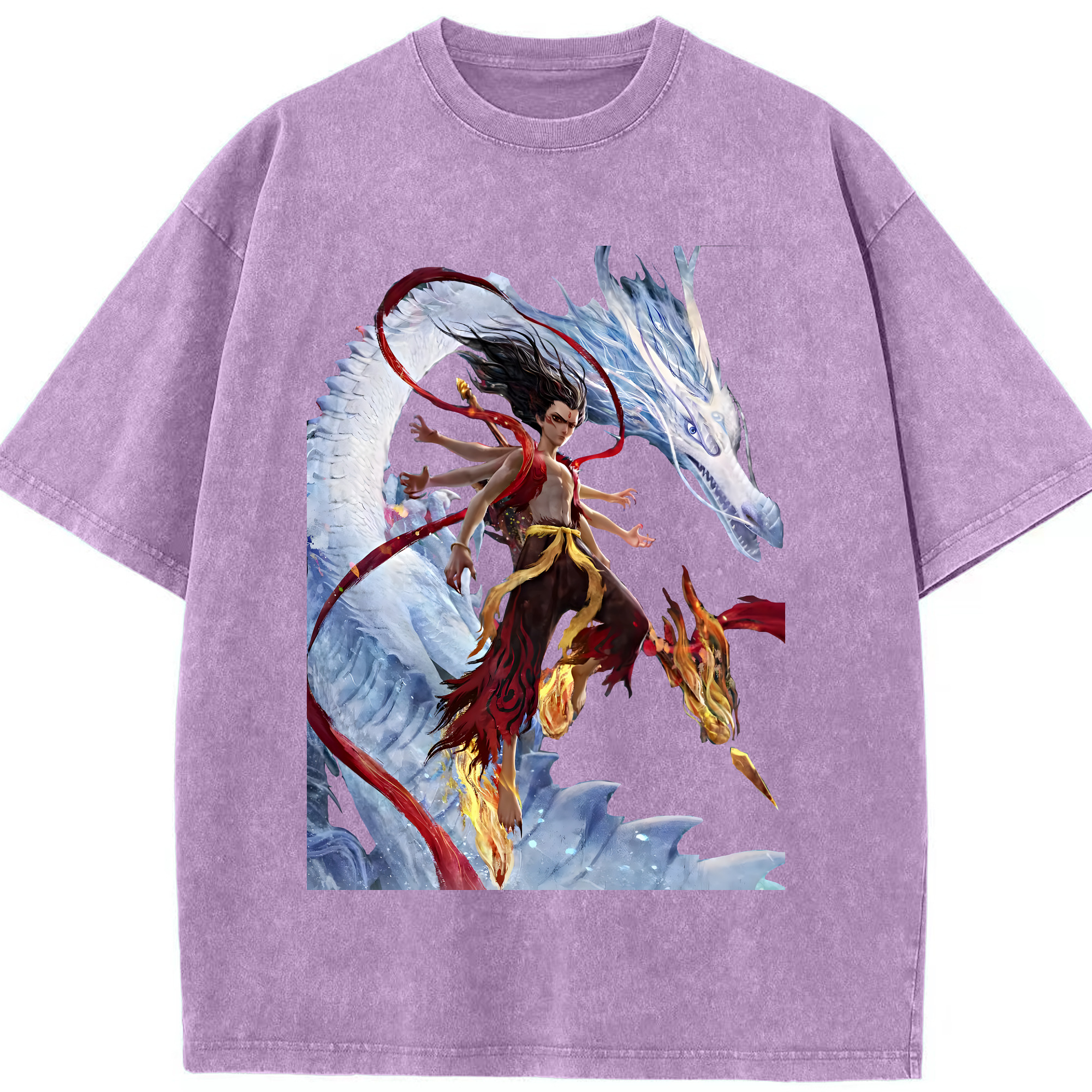 （画像用） Ne Zha 2 ナタ 魔童の大暴れ 綿100% ヴィンテージ風 半袖Tシャツ（フロントプリント）