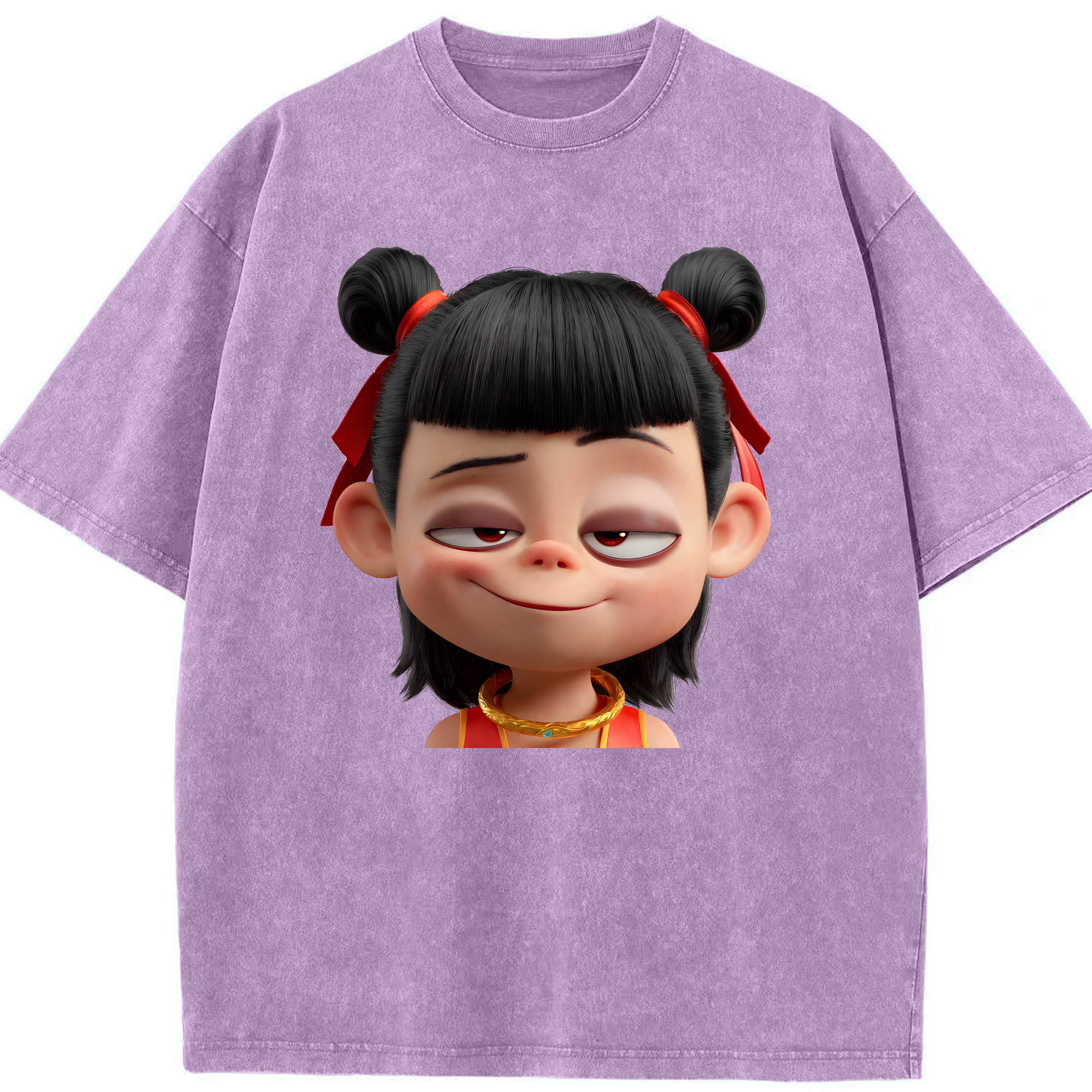 （画像用） Ne Zha 2 ナタ 魔童の大暴れ 綿100% ヴィンテージ風 半袖Tシャツ（フロントプリント）