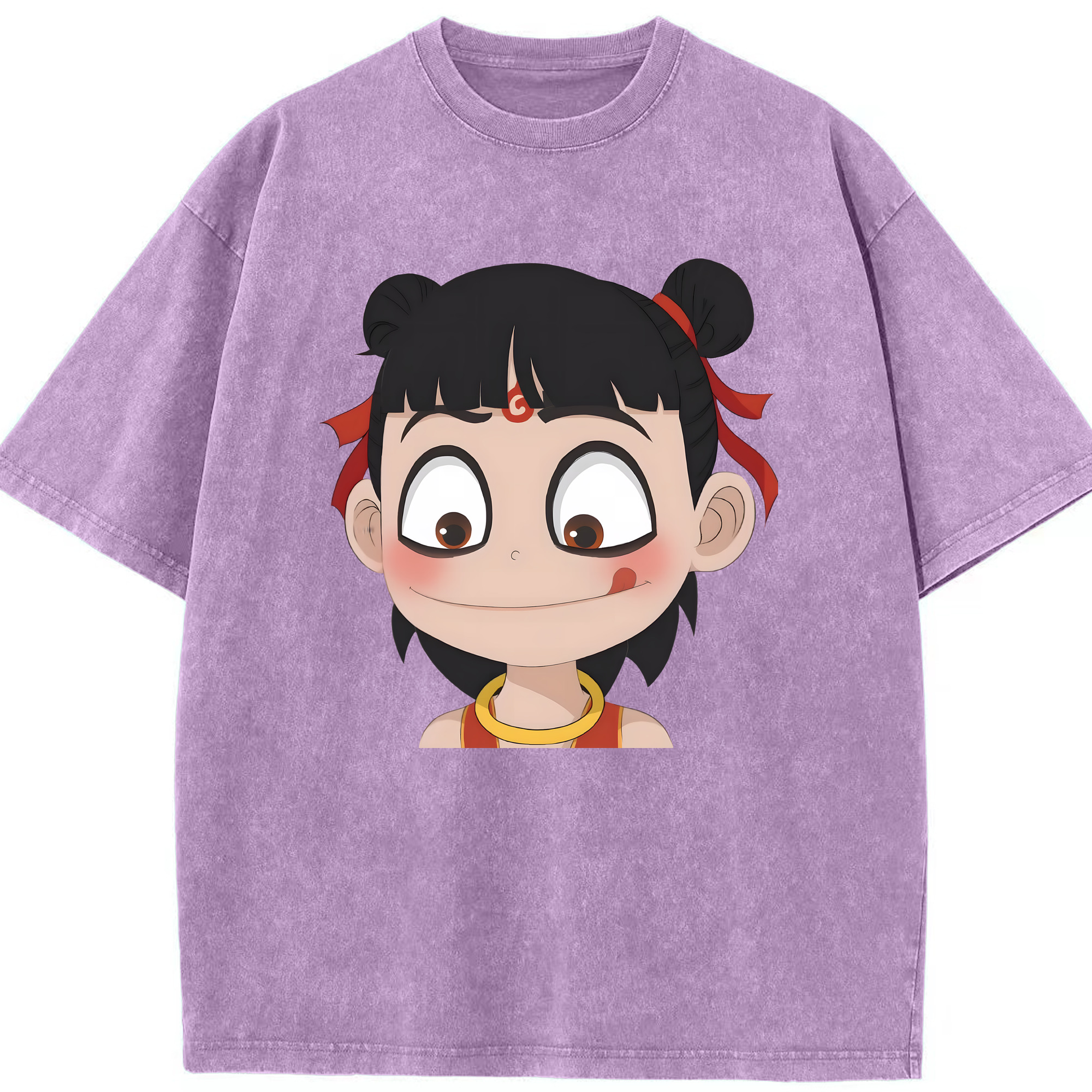 （画像用） Ne Zha 2 ナタ 魔童の大暴れ 綿100% ヴィンテージ風 半袖Tシャツ（フロントプリント）
