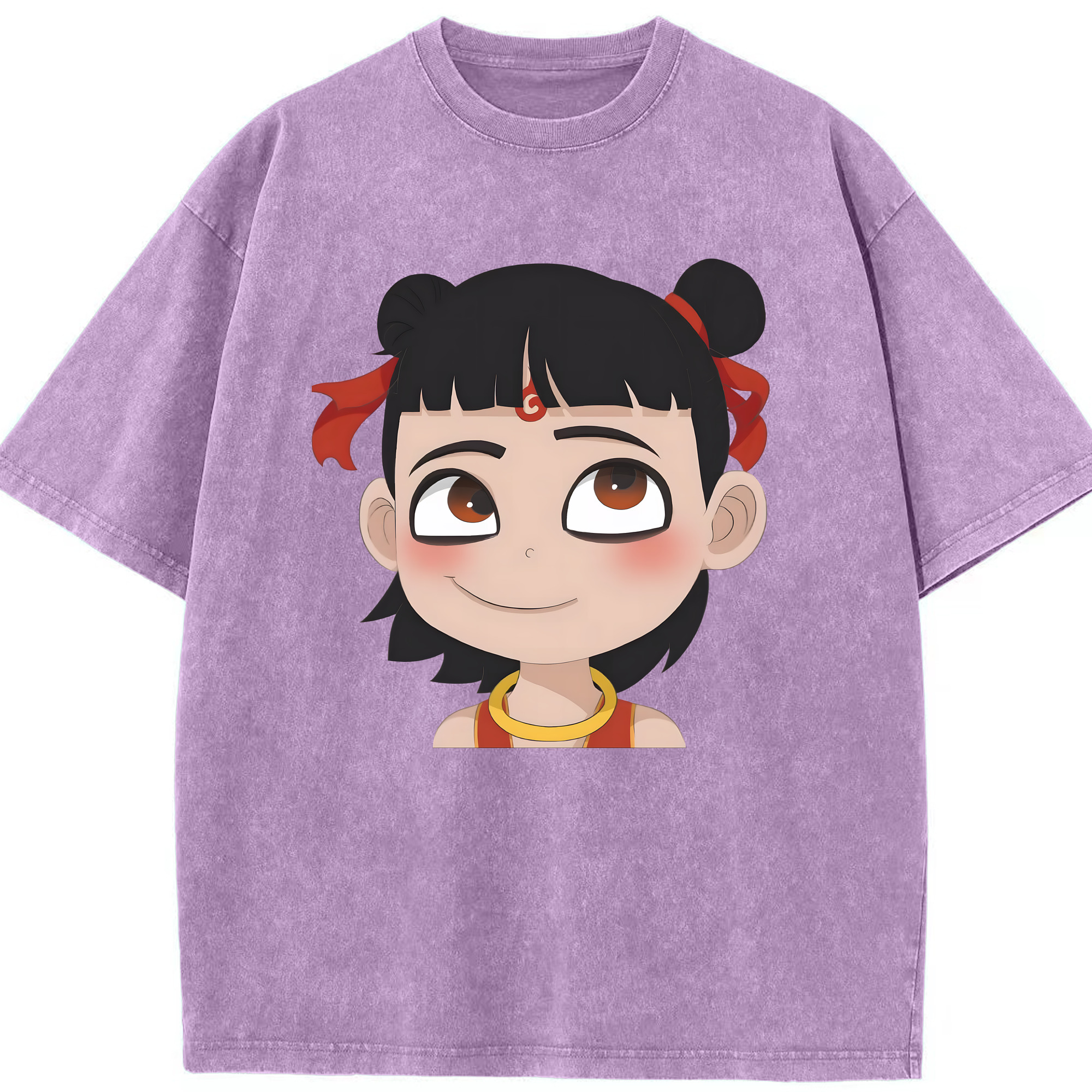 （画像用） Ne Zha 2 ナタ 魔童の大暴れ 綿100% ヴィンテージ風 半袖Tシャツ（フロントプリント）