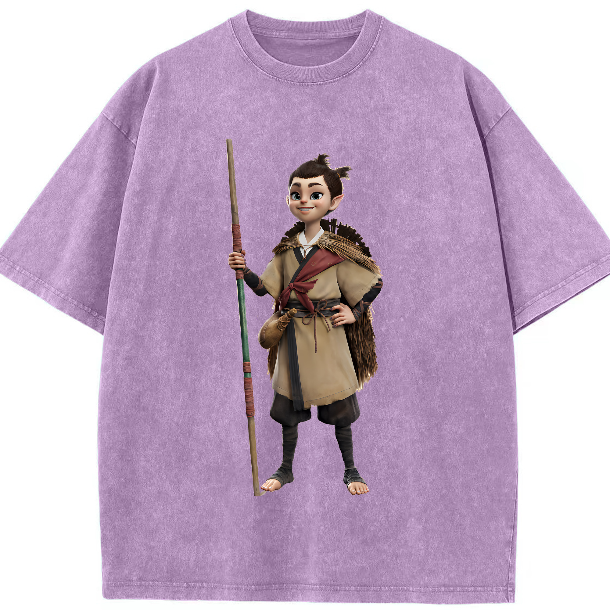 （画像用） Ne Zha 2 ナタ 魔童の大暴れ 綿100% ヴィンテージ風 半袖Tシャツ（フロントプリント）