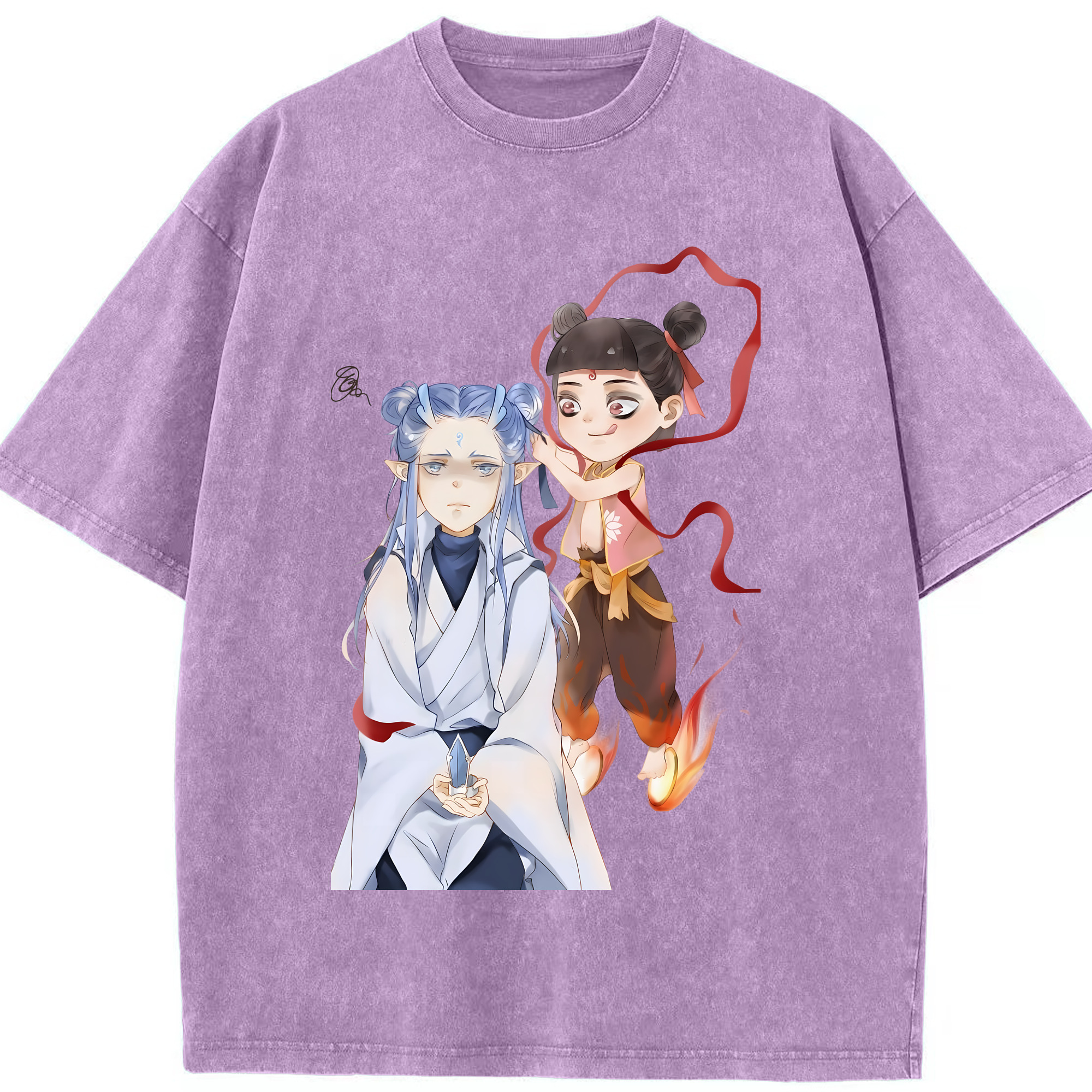 （画像用） Ne Zha 2 ナタ 魔童の大暴れ 綿100% ヴィンテージ風 半袖Tシャツ（フロントプリント）