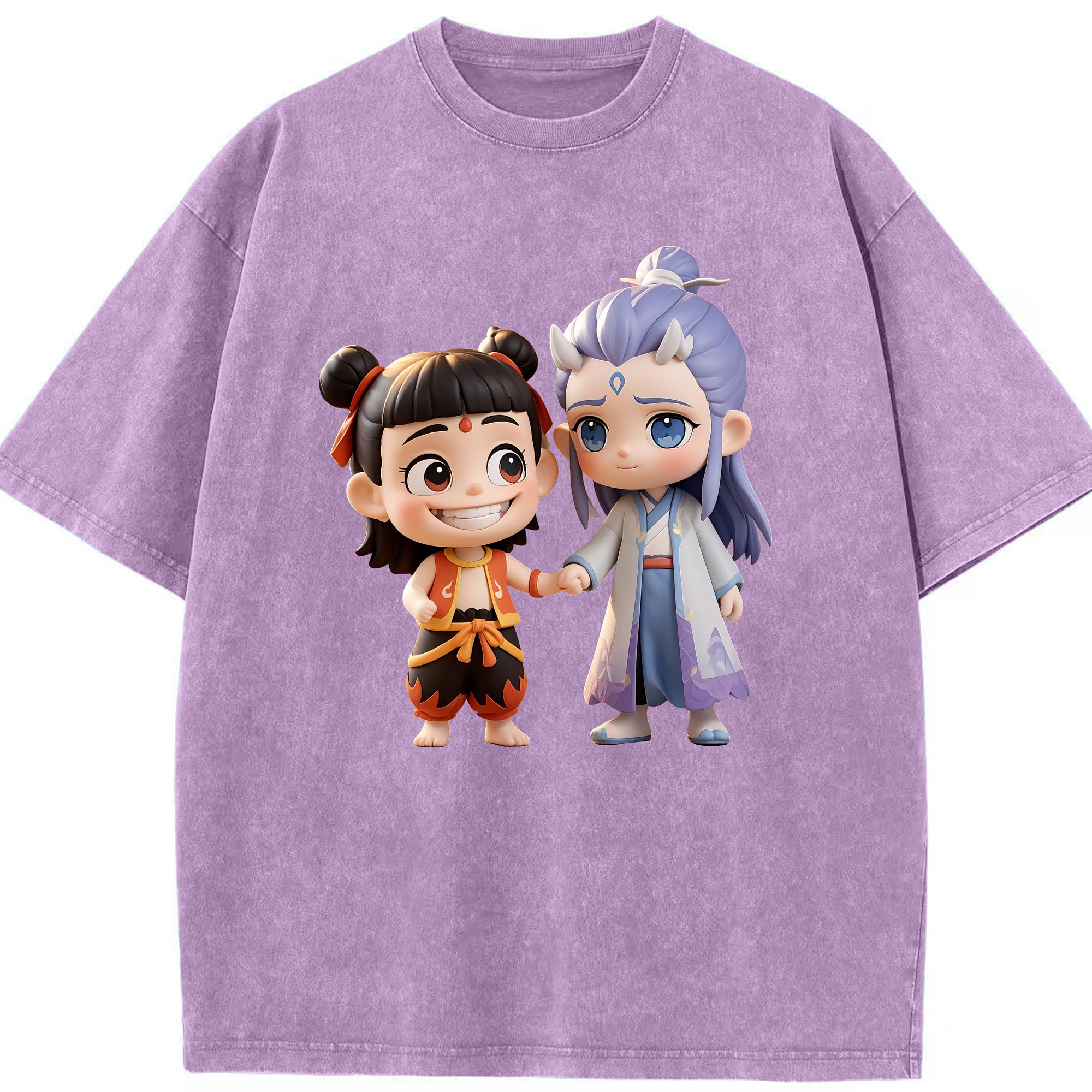 （画像用） Ne Zha 2 ナタ 魔童の大暴れ 綿100% ヴィンテージ風 半袖Tシャツ（フロントプリント）