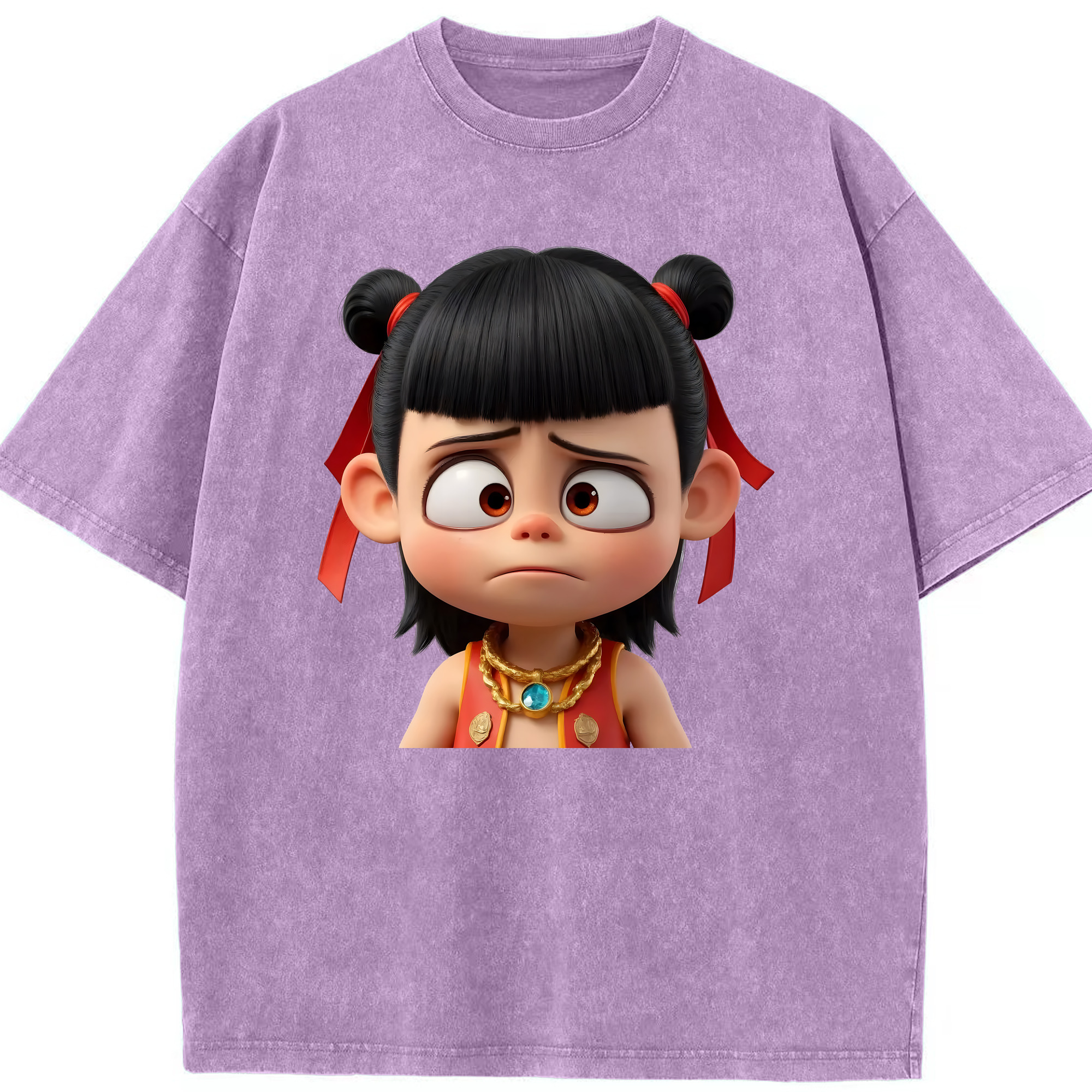 （画像用） Ne Zha 2 ナタ 魔童の大暴れ 綿100% ヴィンテージ風 半袖Tシャツ（フロントプリント）