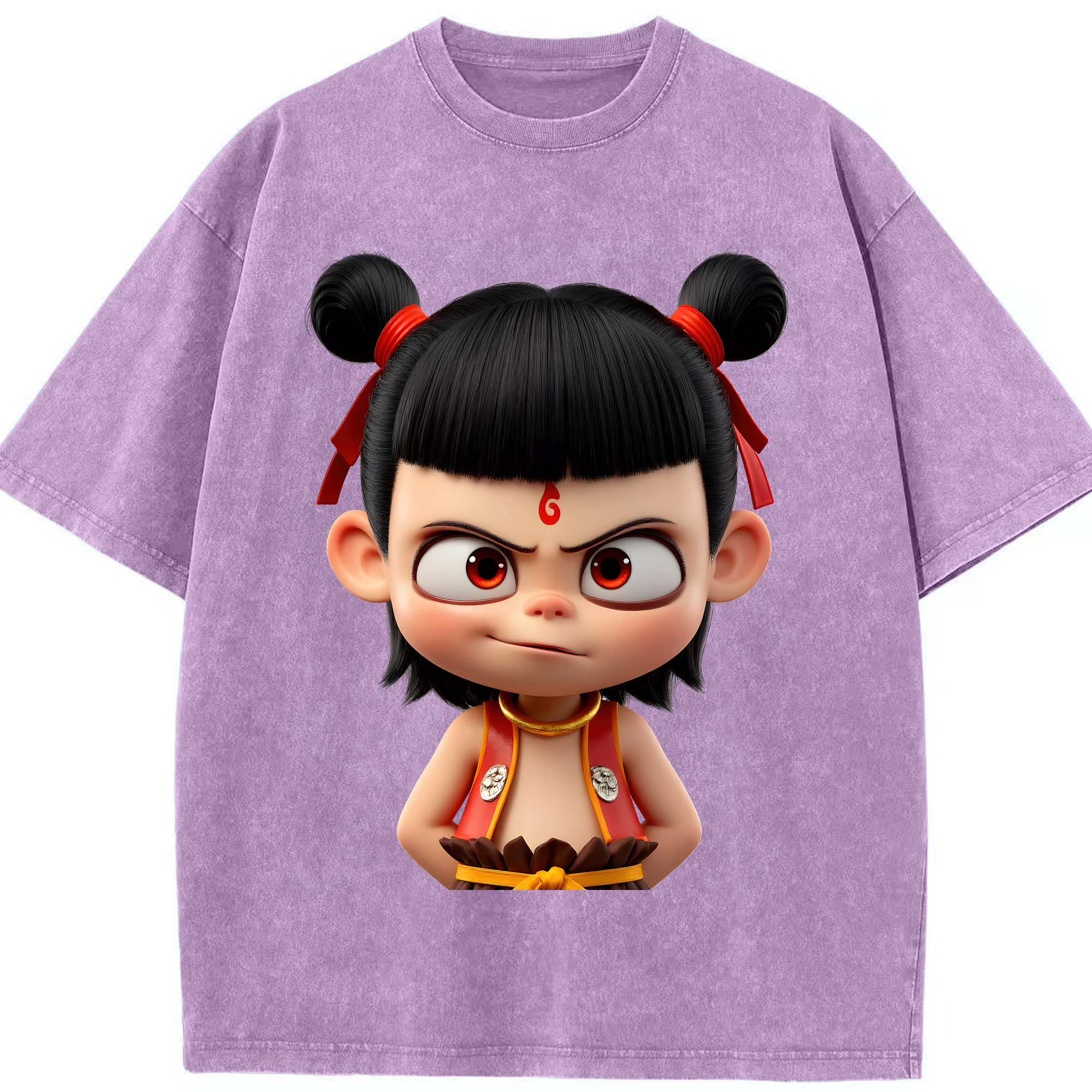 （画像用） Ne Zha 2 ナタ 魔童の大暴れ 綿100% ヴィンテージ風 半袖Tシャツ（フロントプリント）