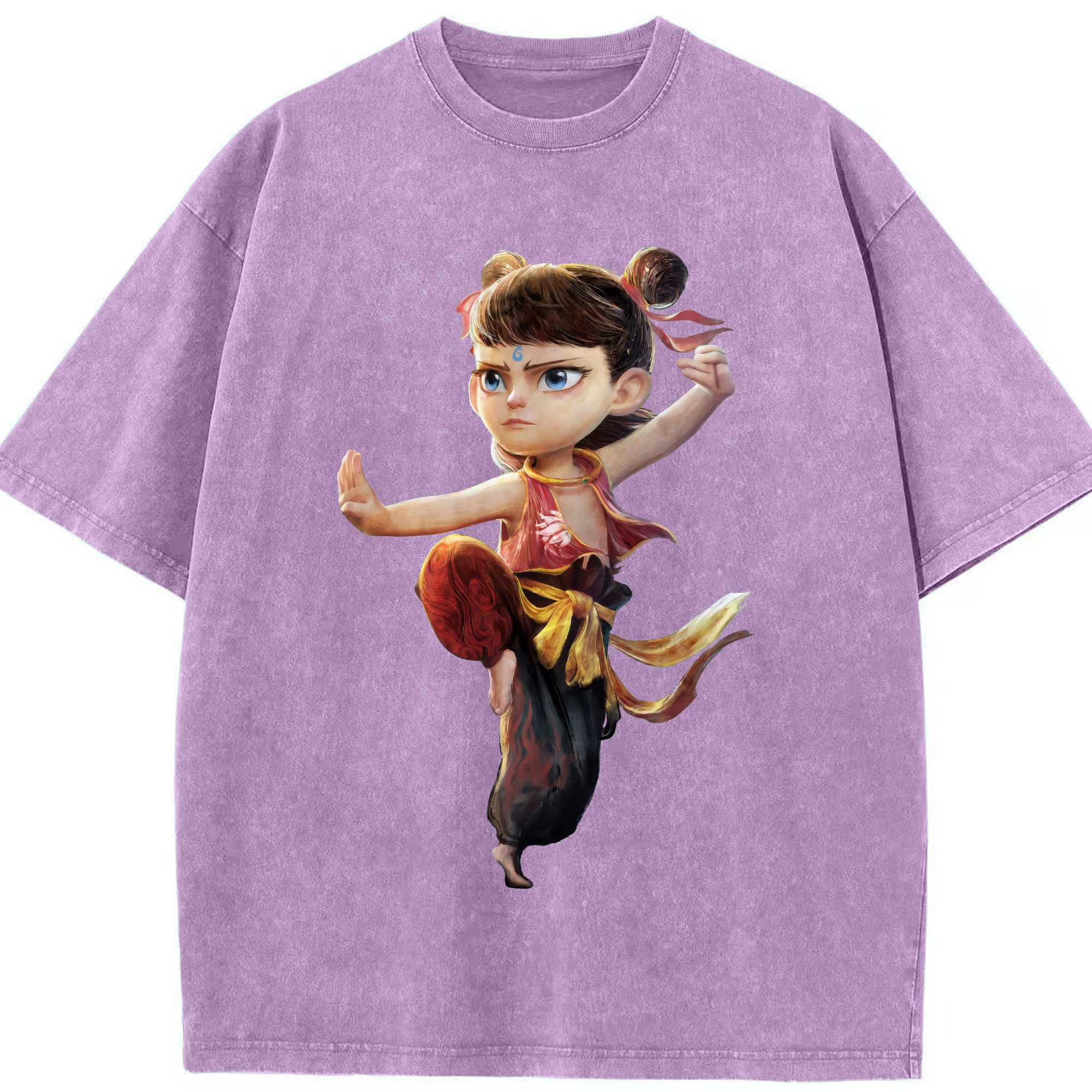 （画像用） Ne Zha 2 ナタ 魔童の大暴れ 綿100% ヴィンテージ風 半袖Tシャツ（フロントプリント）