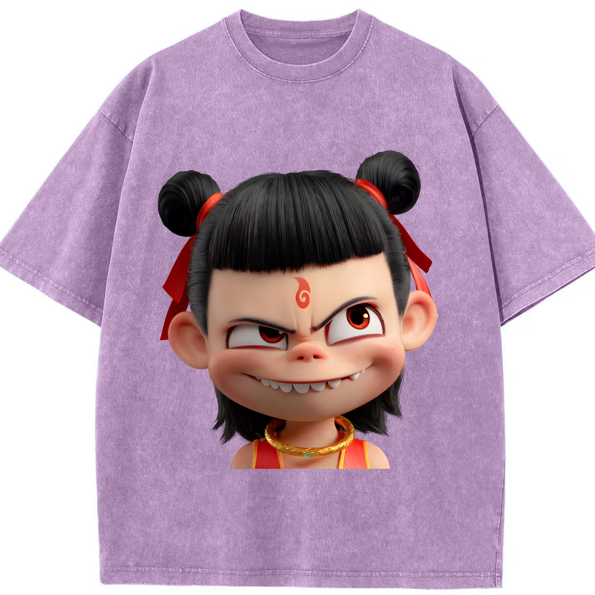 （画像用） Ne Zha 2 ナタ 魔童の大暴れ 綿100% ヴィンテージ風 半袖Tシャツ（フロントプリント）