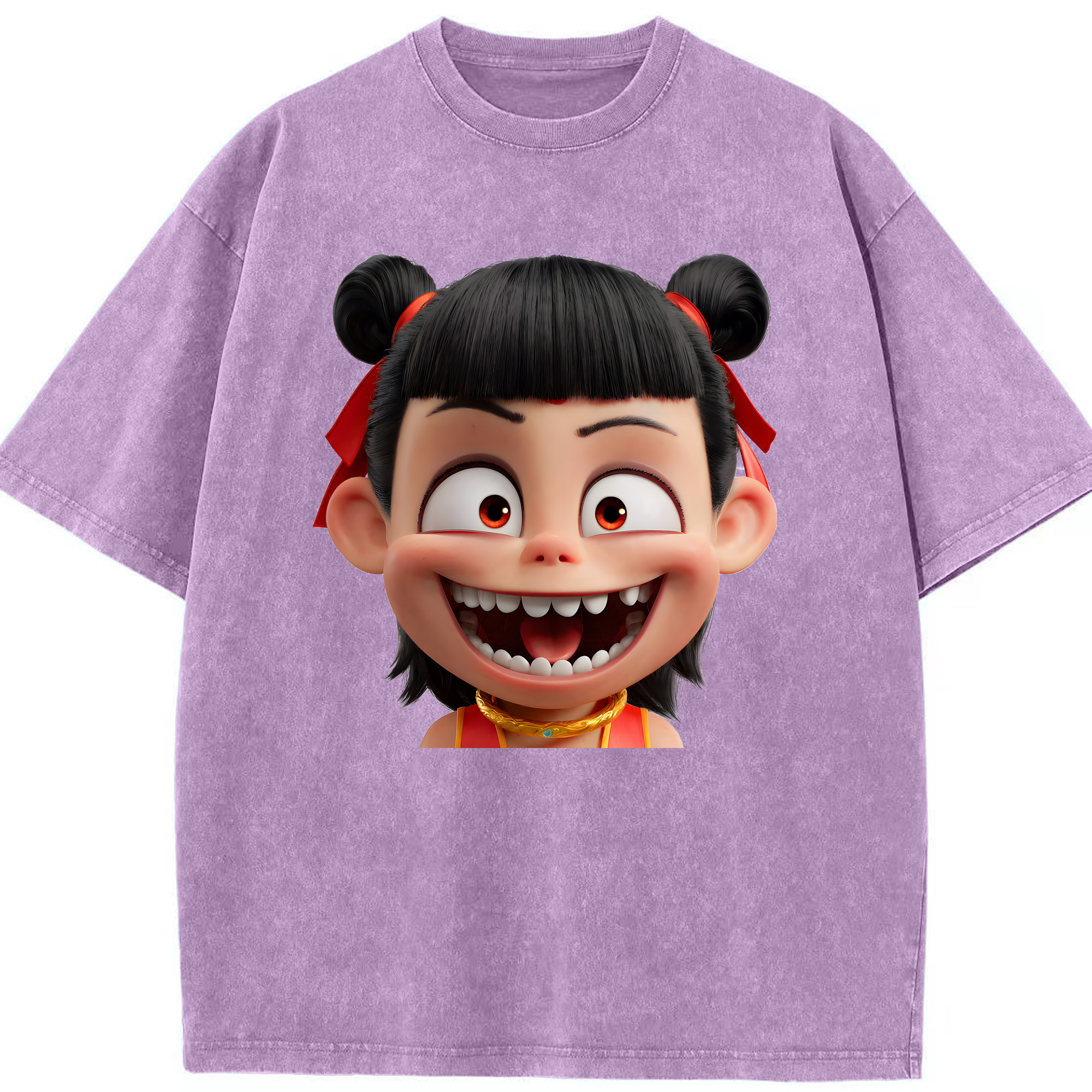 （画像用） Ne Zha 2 ナタ 魔童の大暴れ 綿100% ヴィンテージ風 半袖Tシャツ（フロントプリント）