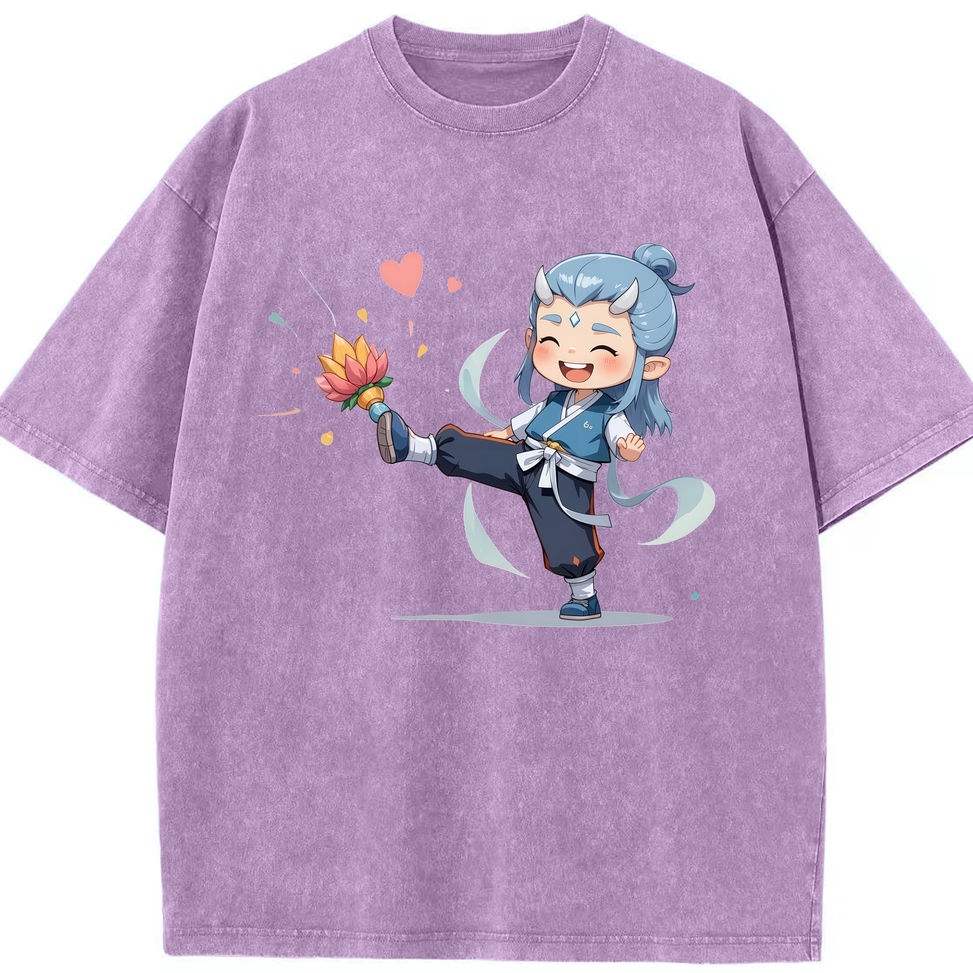 （画像用） Ne Zha 2 ナタ 魔童の大暴れ 綿100% ヴィンテージ風 半袖Tシャツ（フロントプリント）