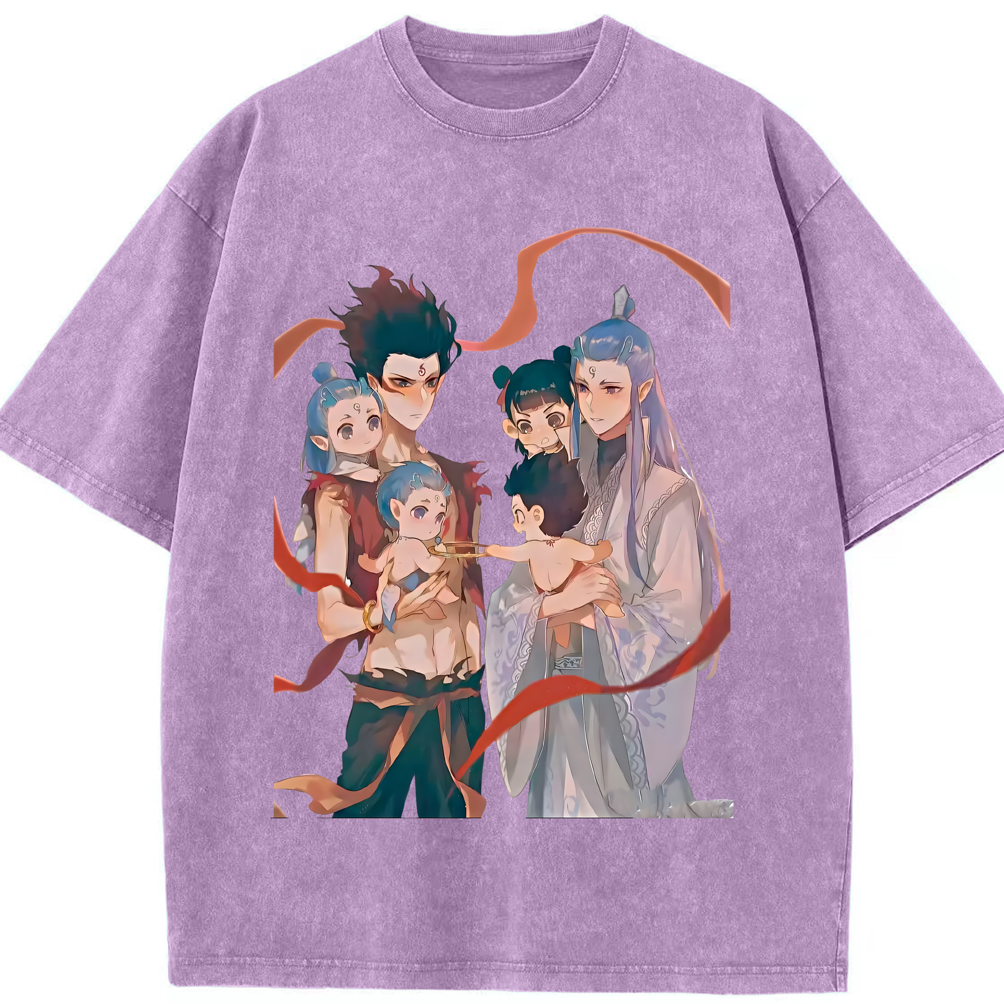 （画像用） Ne Zha 2 ナタ 魔童の大暴れ 綿100% ヴィンテージ風 半袖Tシャツ（フロントプリント）