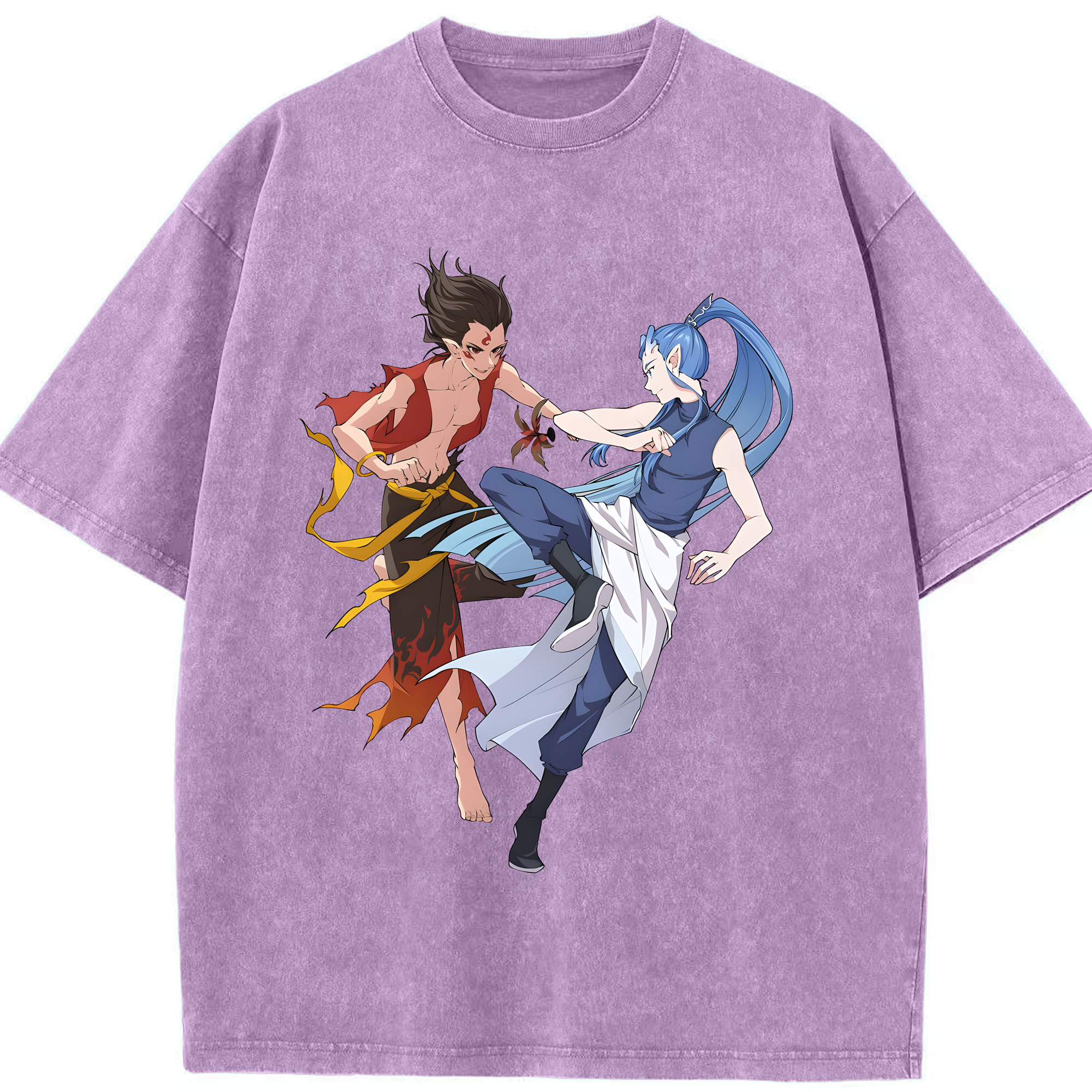 （画像用） Ne Zha 2 ナタ 魔童の大暴れ 綿100% ヴィンテージ風 半袖Tシャツ（フロントプリント）