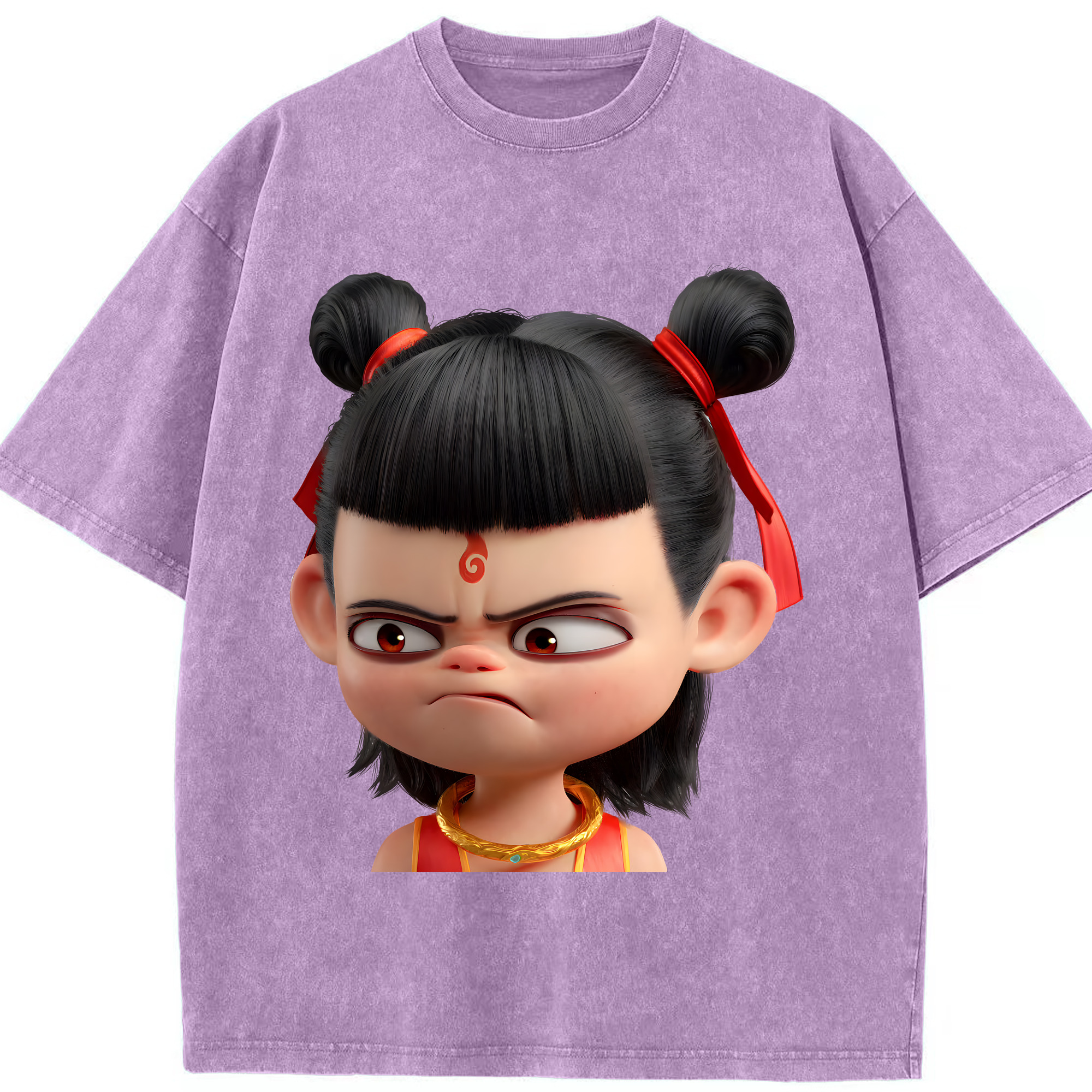 （画像用） Ne Zha 2 ナタ 魔童の大暴れ 綿100% ヴィンテージ風 半袖Tシャツ（フロントプリント）