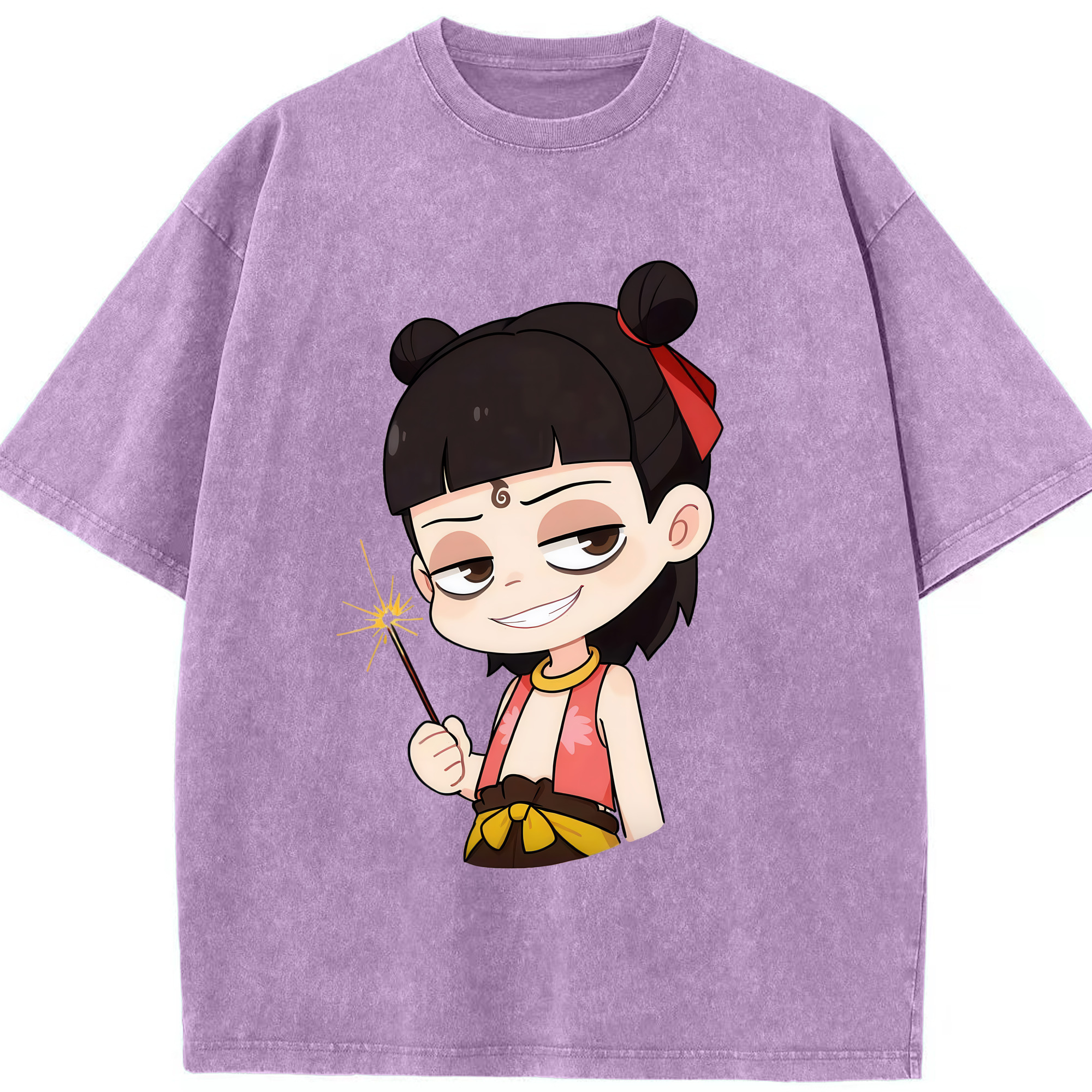 （画像用） Ne Zha 2 ナタ 魔童の大暴れ 綿100% ヴィンテージ風 半袖Tシャツ（フロントプリント）