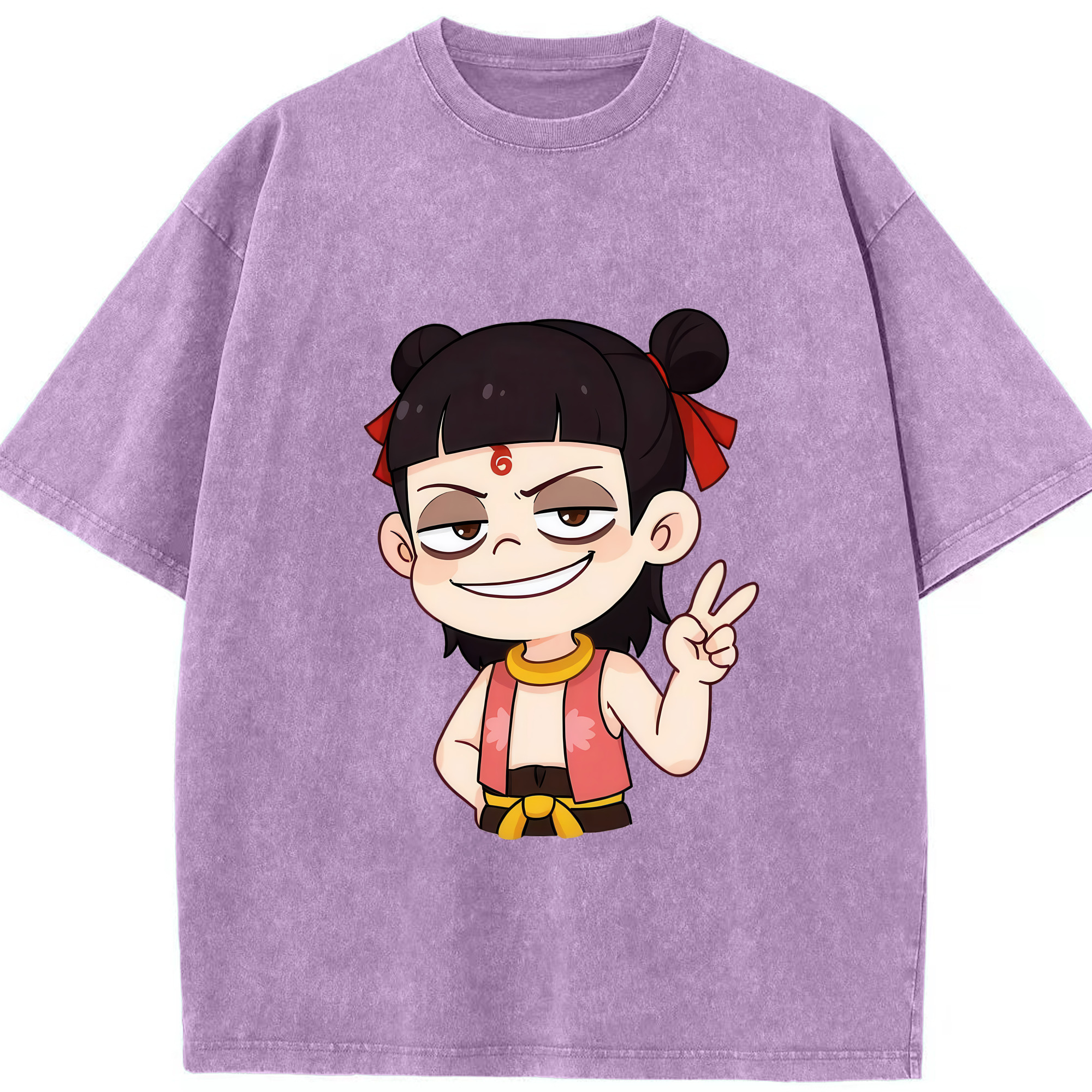（画像用） Ne Zha 2 ナタ 魔童の大暴れ 綿100% ヴィンテージ風 半袖Tシャツ（フロントプリント）