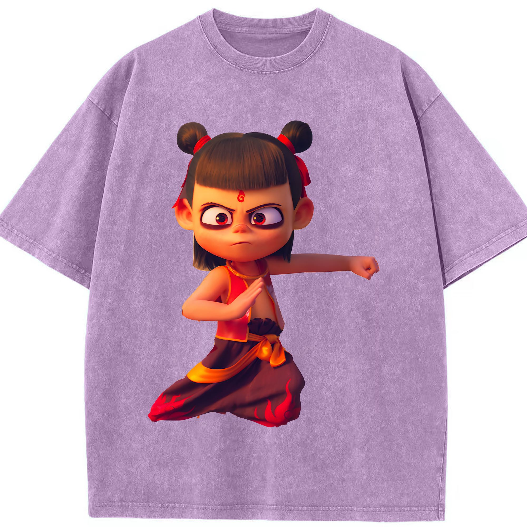 （画像用） Ne Zha 2 ナタ 魔童の大暴れ 綿100% ヴィンテージ風 半袖Tシャツ（フロントプリント）