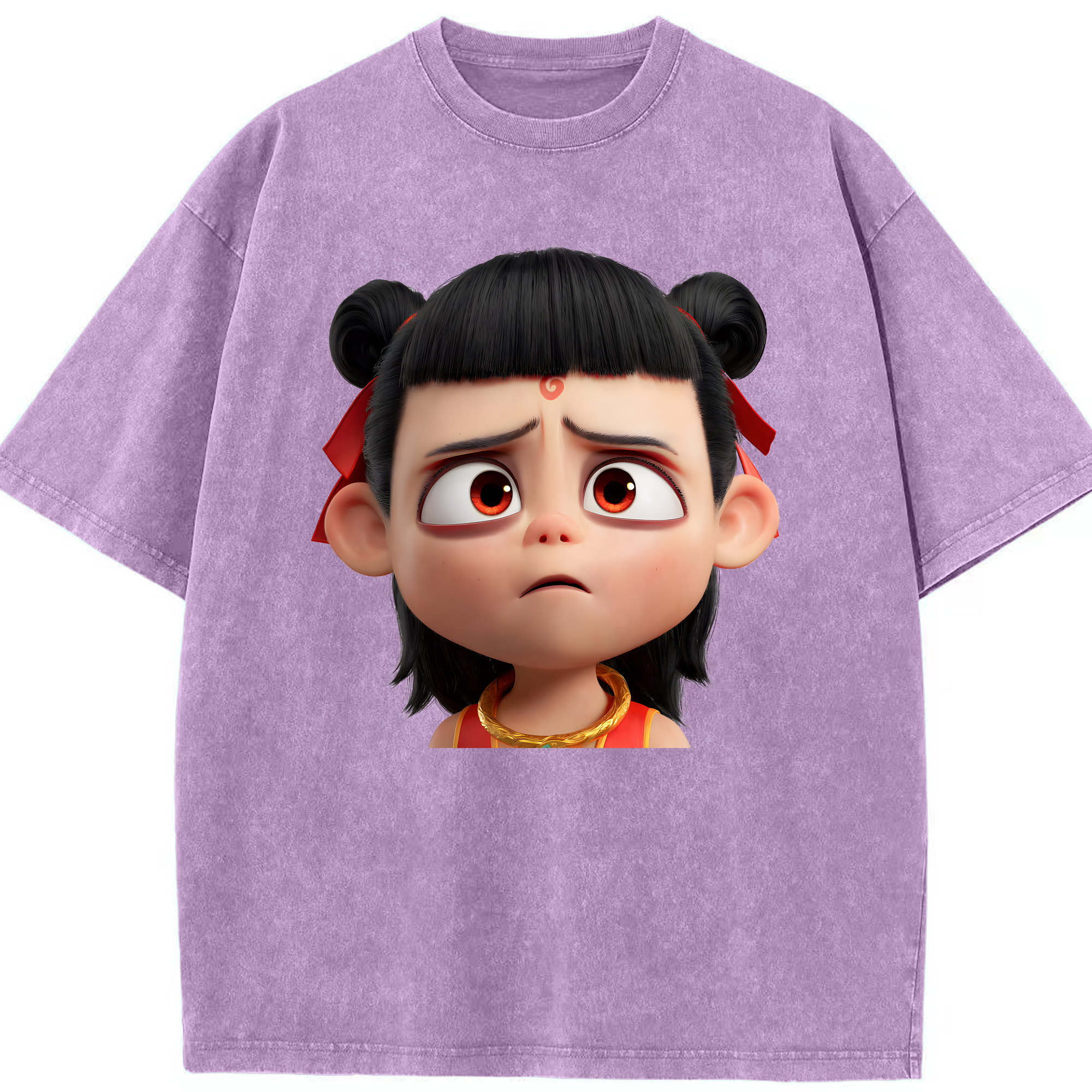 （画像用） Ne Zha 2 ナタ 魔童の大暴れ 綿100% ヴィンテージ風 半袖Tシャツ（フロントプリント）