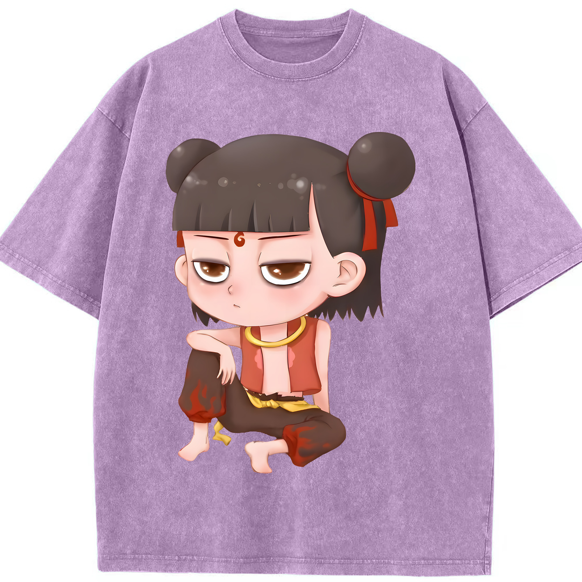 （画像用） Ne Zha 2 ナタ 魔童の大暴れ 綿100% ヴィンテージ風 半袖Tシャツ（フロントプリント）