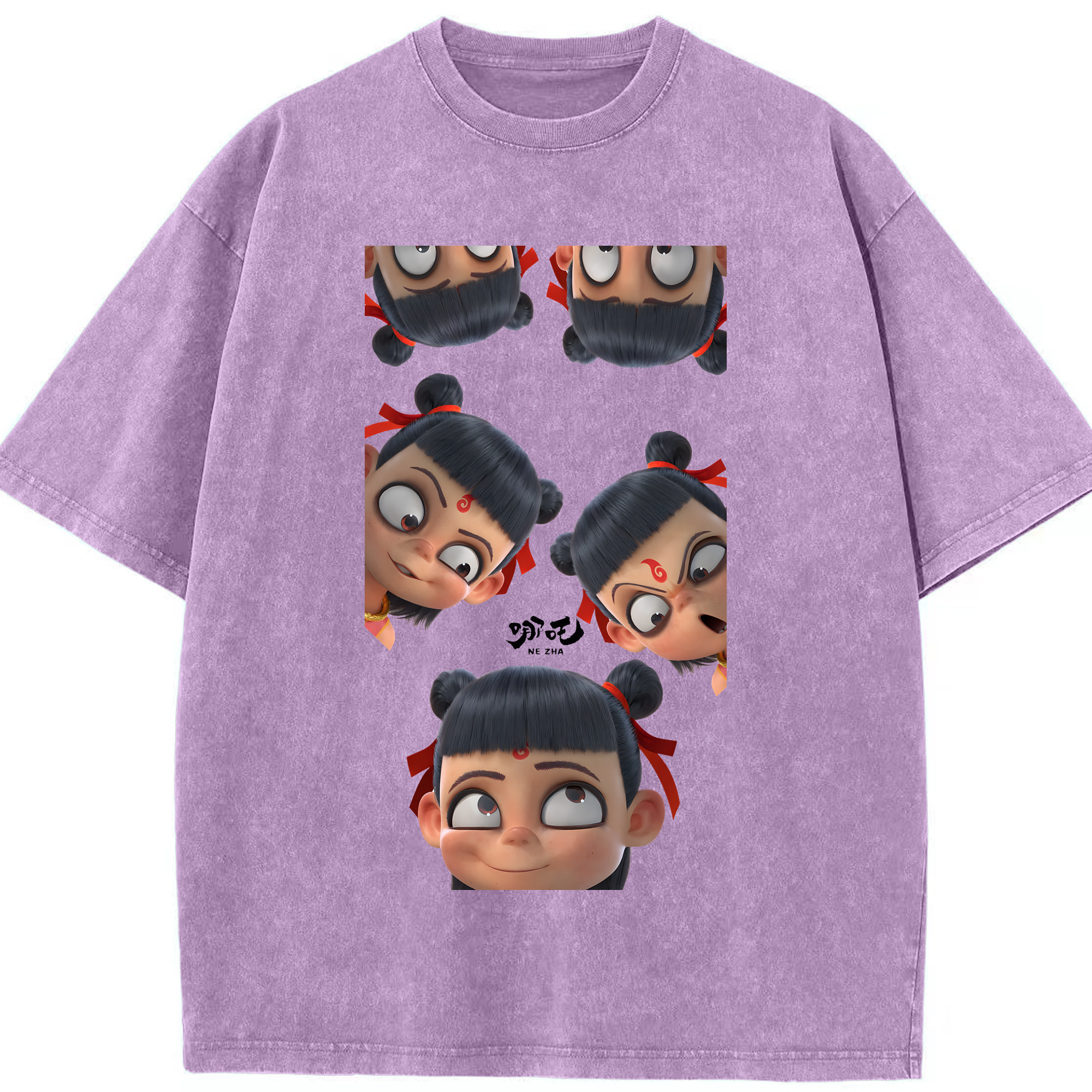 （画像用） Ne Zha 2 ナタ 魔童の大暴れ 綿100% ヴィンテージ風 半袖Tシャツ（フロントプリント）