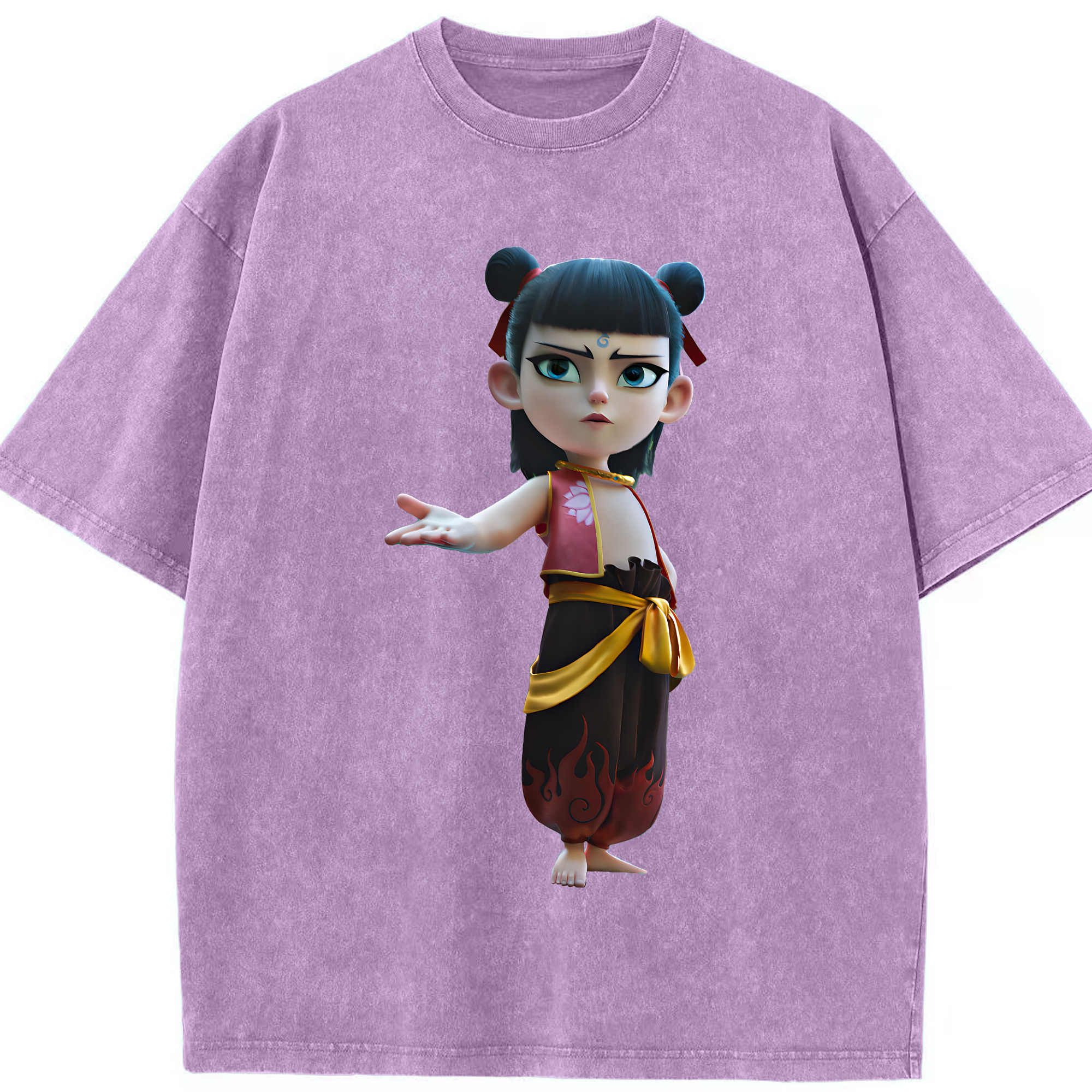 （画像用） Ne Zha 2 ナタ 魔童の大暴れ 綿100% ヴィンテージ風 半袖Tシャツ（フロントプリント）