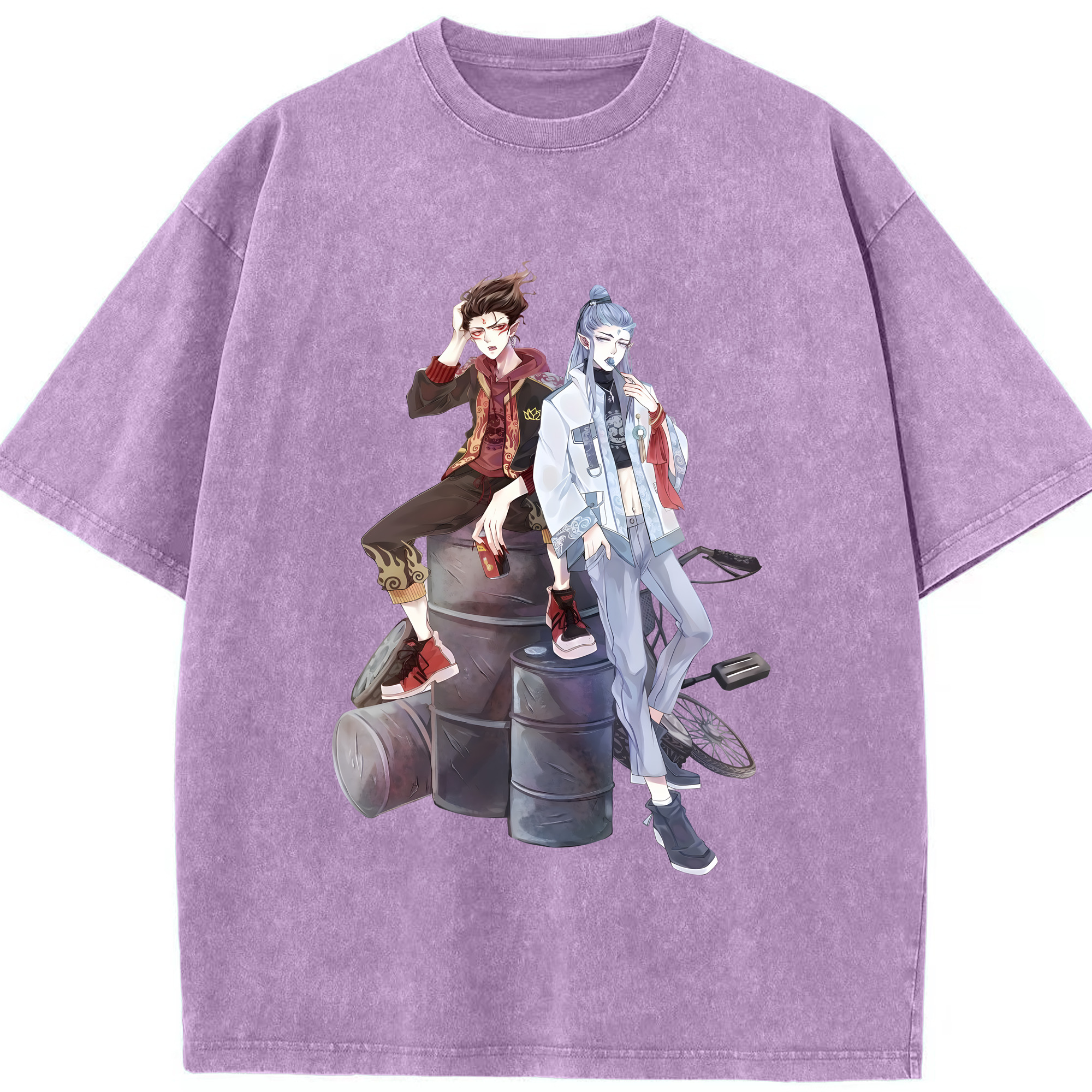 （画像用） Ne Zha 2 ナタ 魔童の大暴れ 綿100% ヴィンテージ風 半袖Tシャツ（フロントプリント）