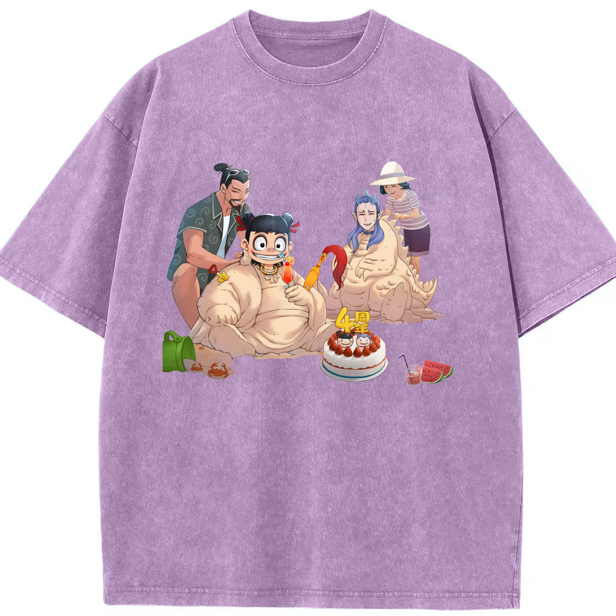 （画像用） Ne Zha 2 ナタ 魔童の大暴れ 綿100% ヴィンテージ風 半袖Tシャツ（フロントプリント）