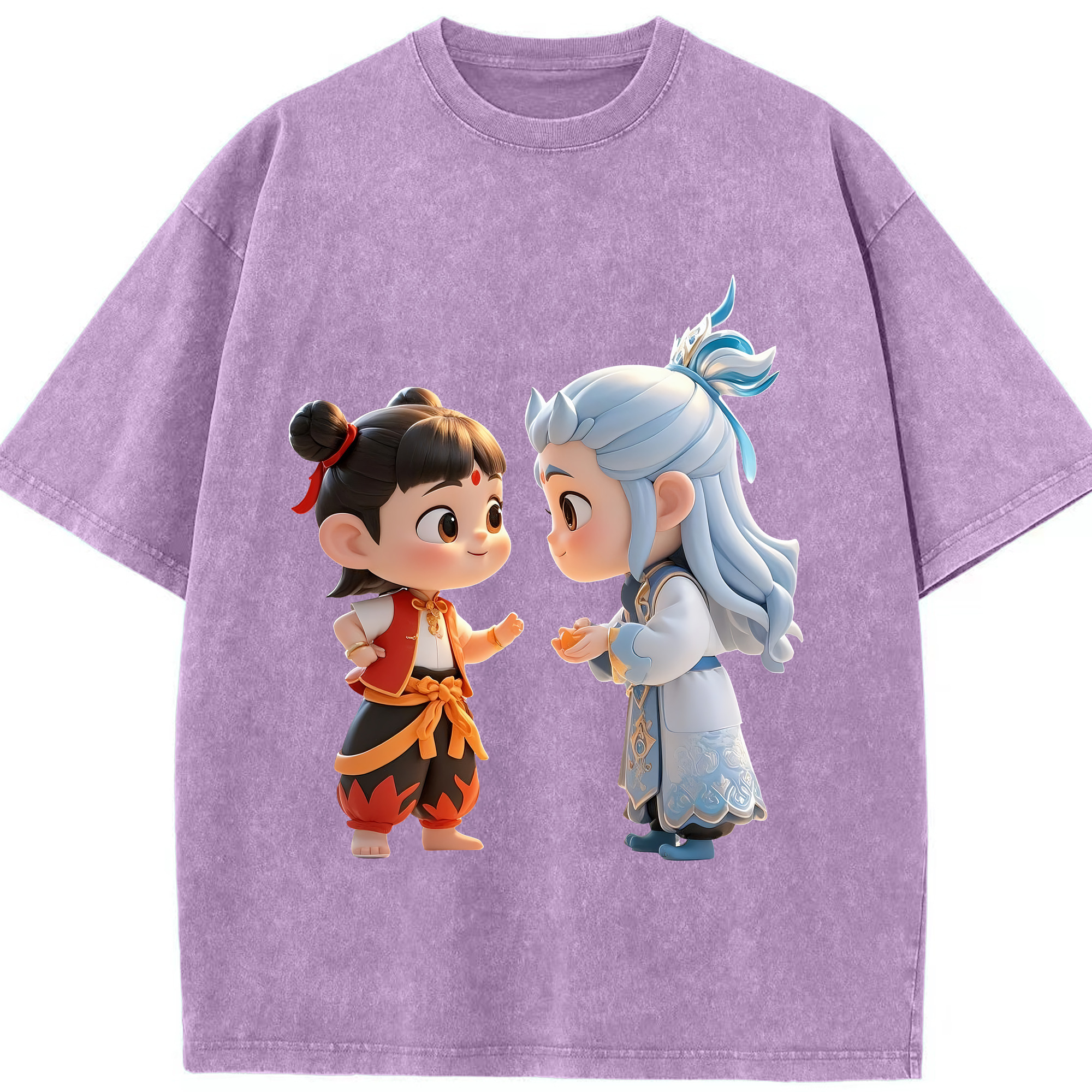 （画像用） Ne Zha 2 ナタ 魔童の大暴れ 綿100% ヴィンテージ風 半袖Tシャツ（フロントプリント）